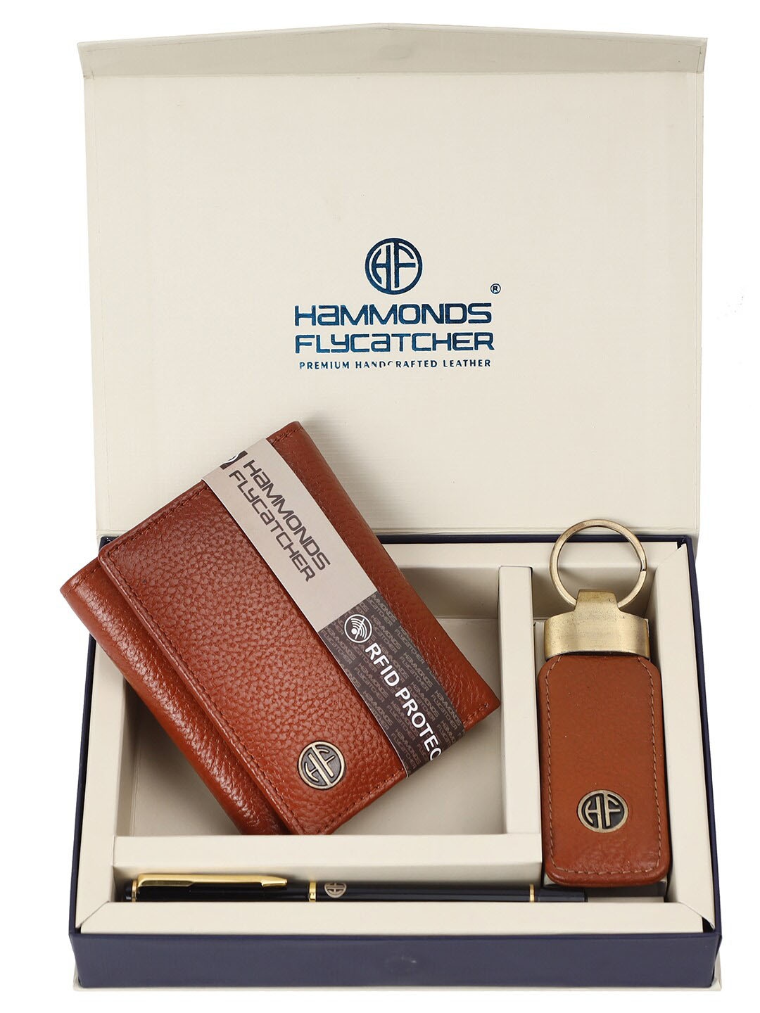 

HAMMONDS FLYCATCHER Men Leather Wallet With Keyring & Ball Pen, Tan
