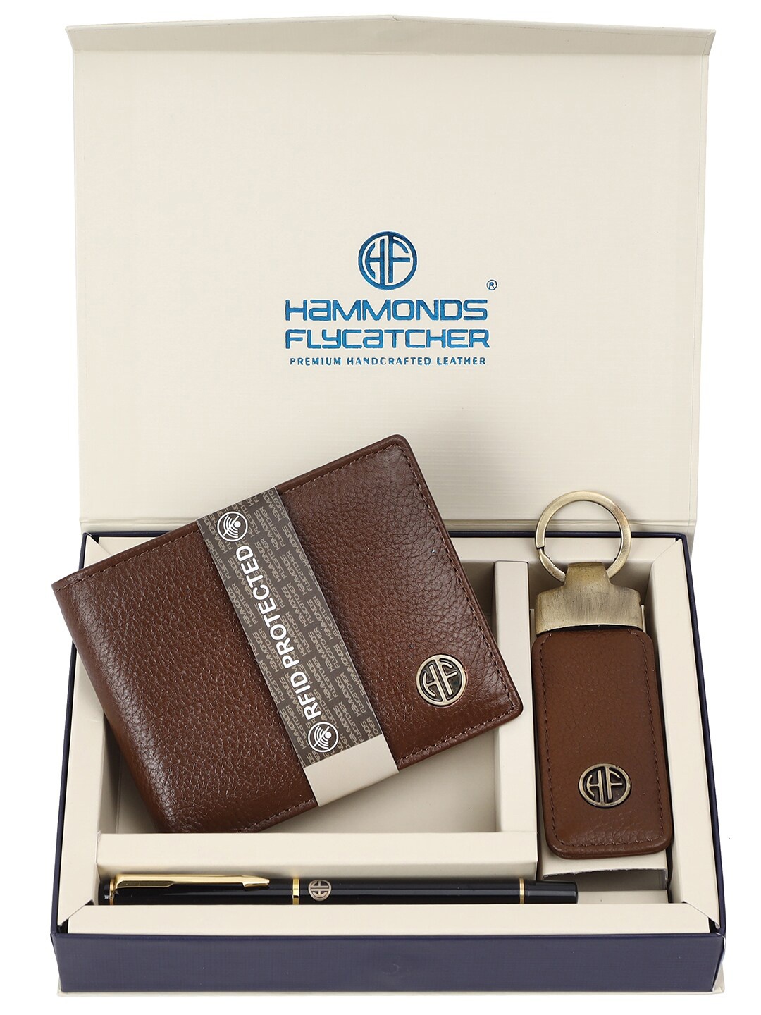 

HAMMONDS FLYCATCHER Men Leather Wallet With Keyring & Ball Pen, Brown