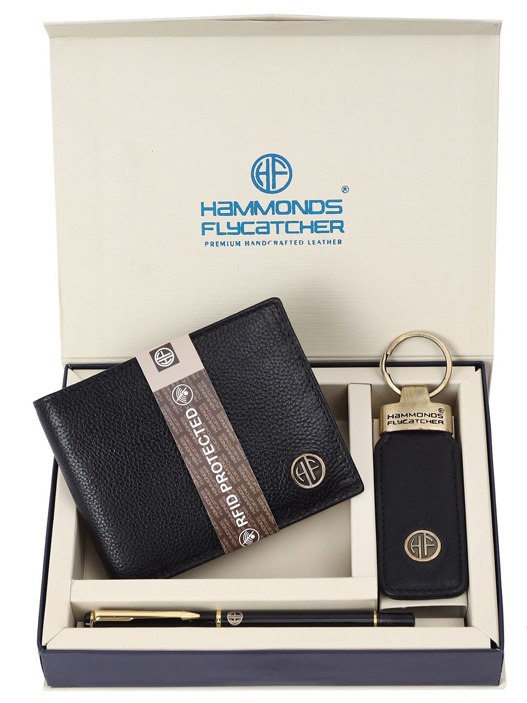 

HAMMONDS FLYCATCHER Men Leather Wallet With Keyring & Ball Pen, Black