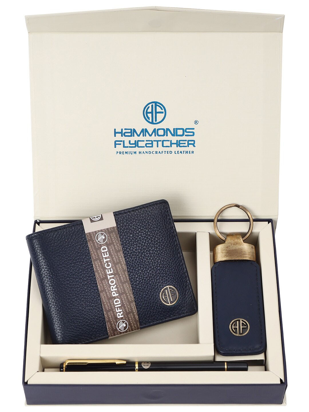 

HAMMONDS FLYCATCHER Men Leather Wallet With Keyring & Ball Pen, Blue
