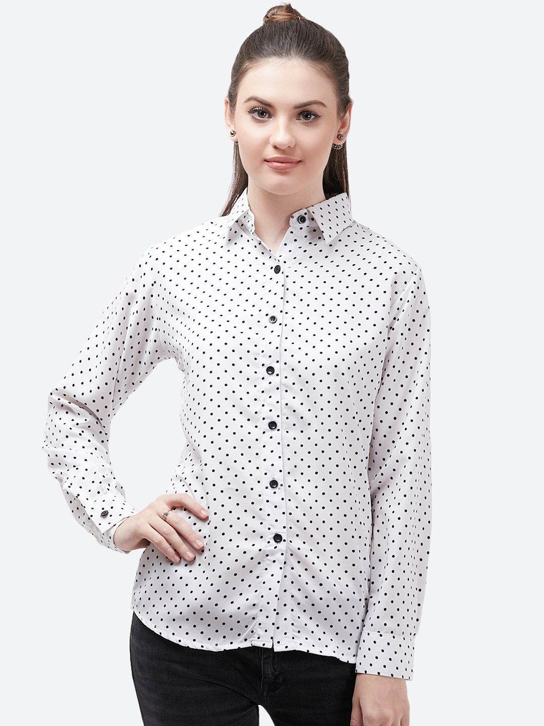 

Indietoga Polka Dots Printed Slim Fit Casual Shirt, White