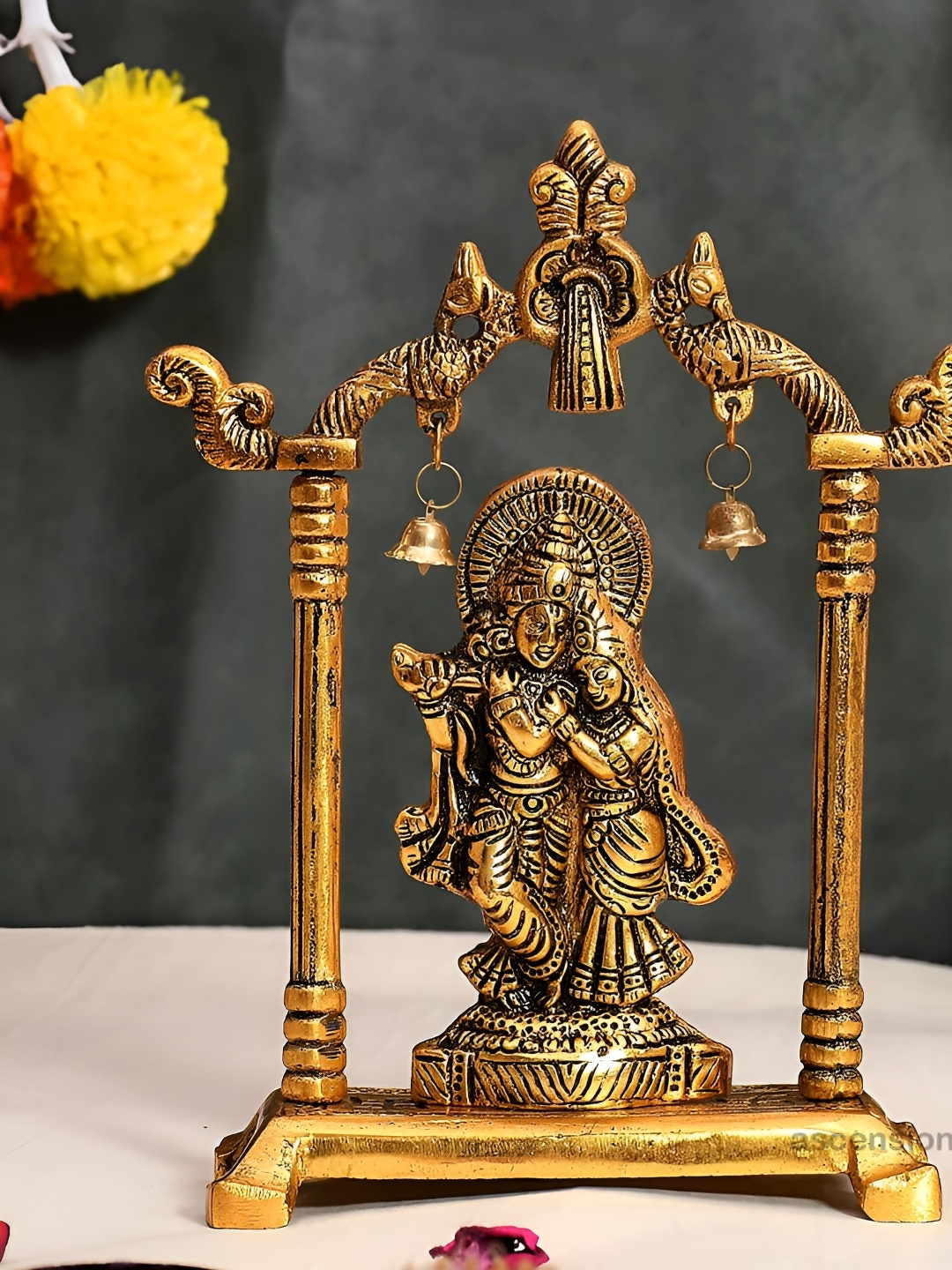 

Ascension Gold-Toned Metal Radha Krishna Religious Idol Showpiece