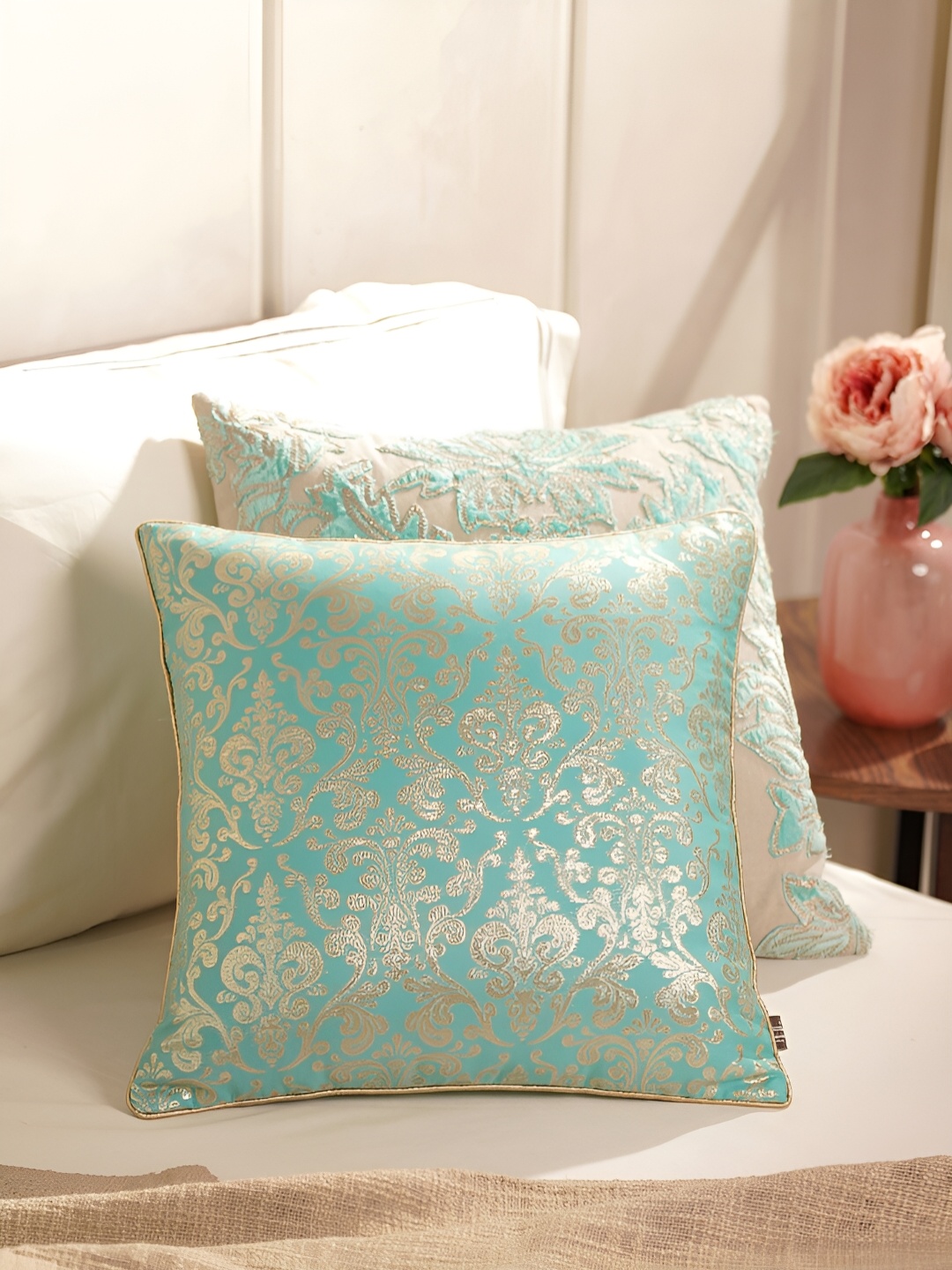 

Pure Home and Living Blue & Gold-Toned Ethnic Motifs Square Cushion Covers