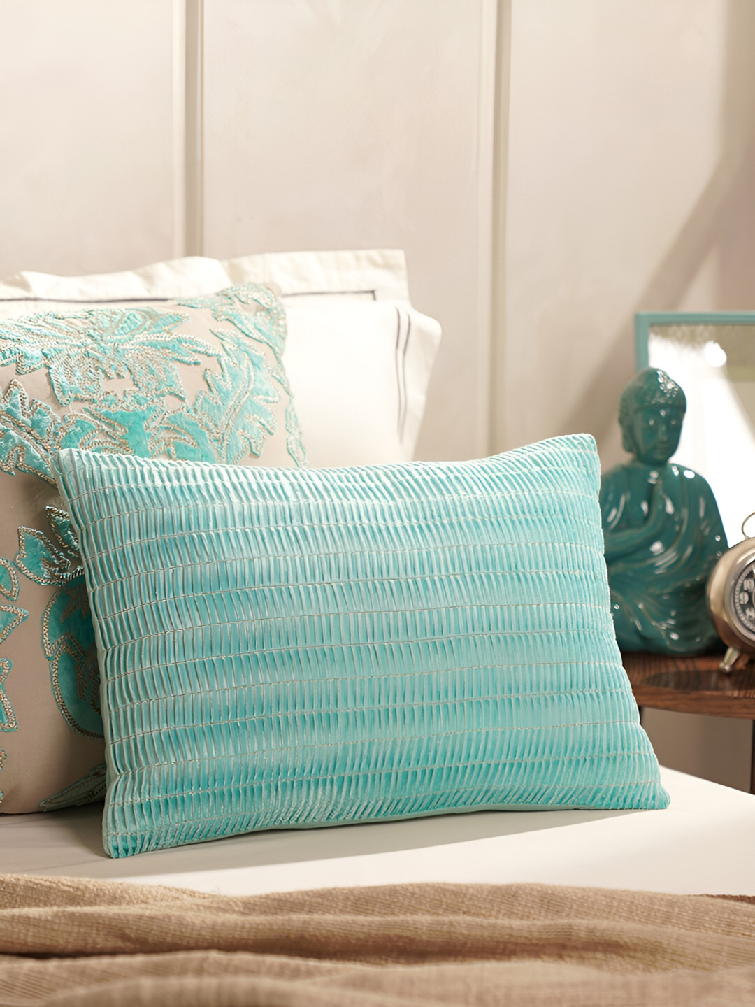 

Pure Home and Living Blue Geometric Textured Velvet Rectangle Cushion Cover