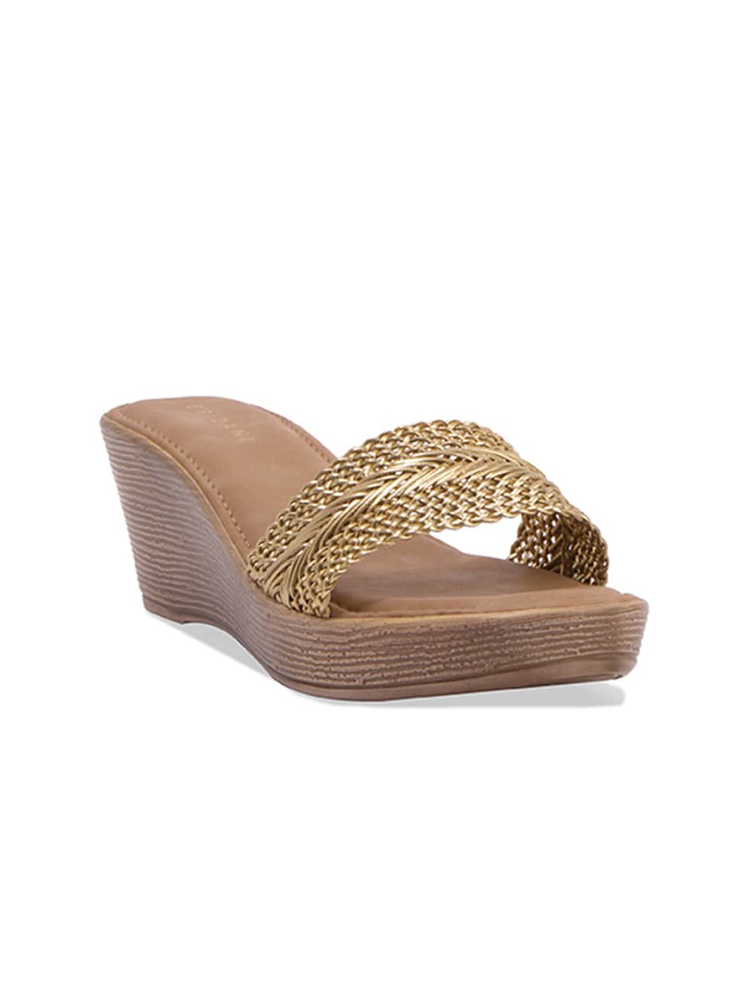 

ERIDANI Textured Open Toe Wedge Heels, Gold