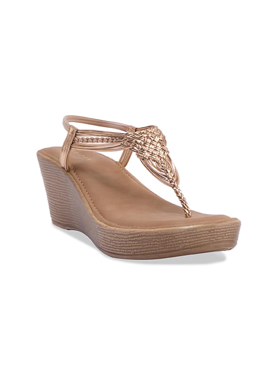

ERIDANI Textured Open Toe Wedge Heels, Rose gold