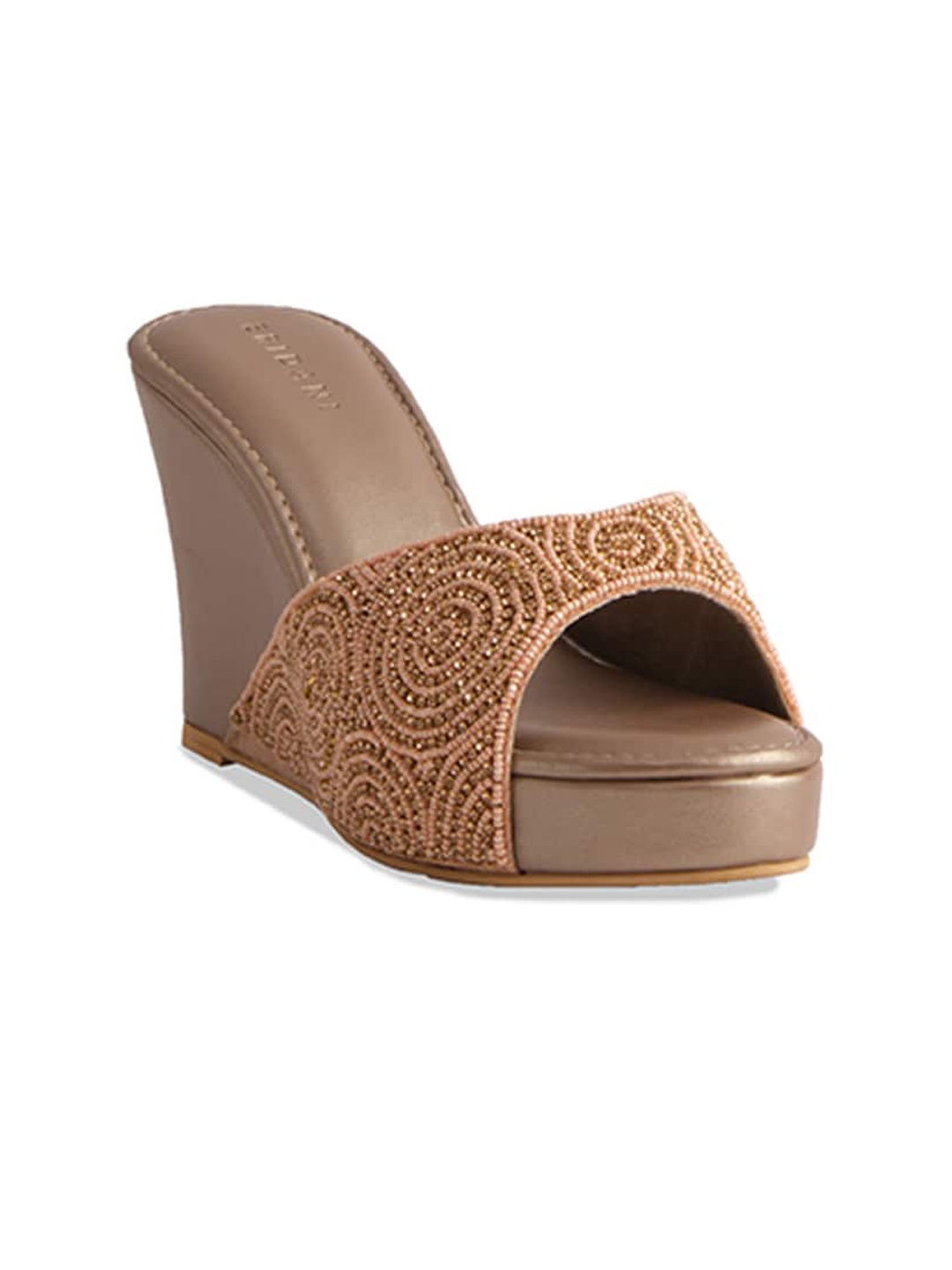 

ERIDANI Embellished Open Toe Wedge Heels, Rose gold