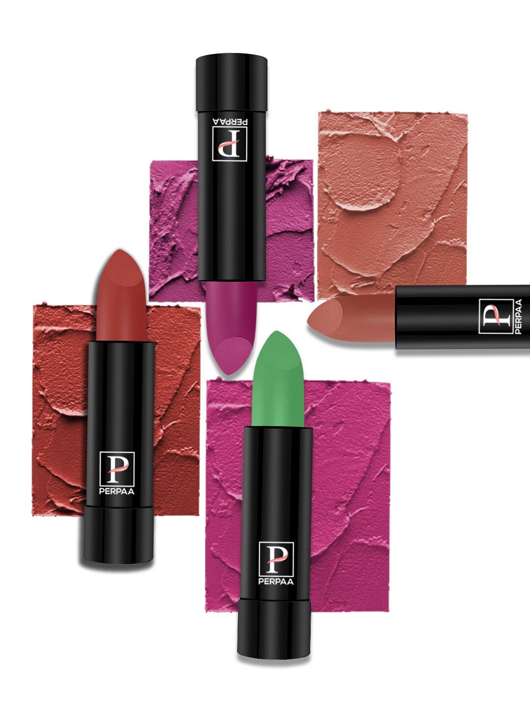 

PERPAA Set Of 4 Cremy Matte Texture Long Lasting Lipstick 3.5g Each - Shades 305-55-58-62, Brown