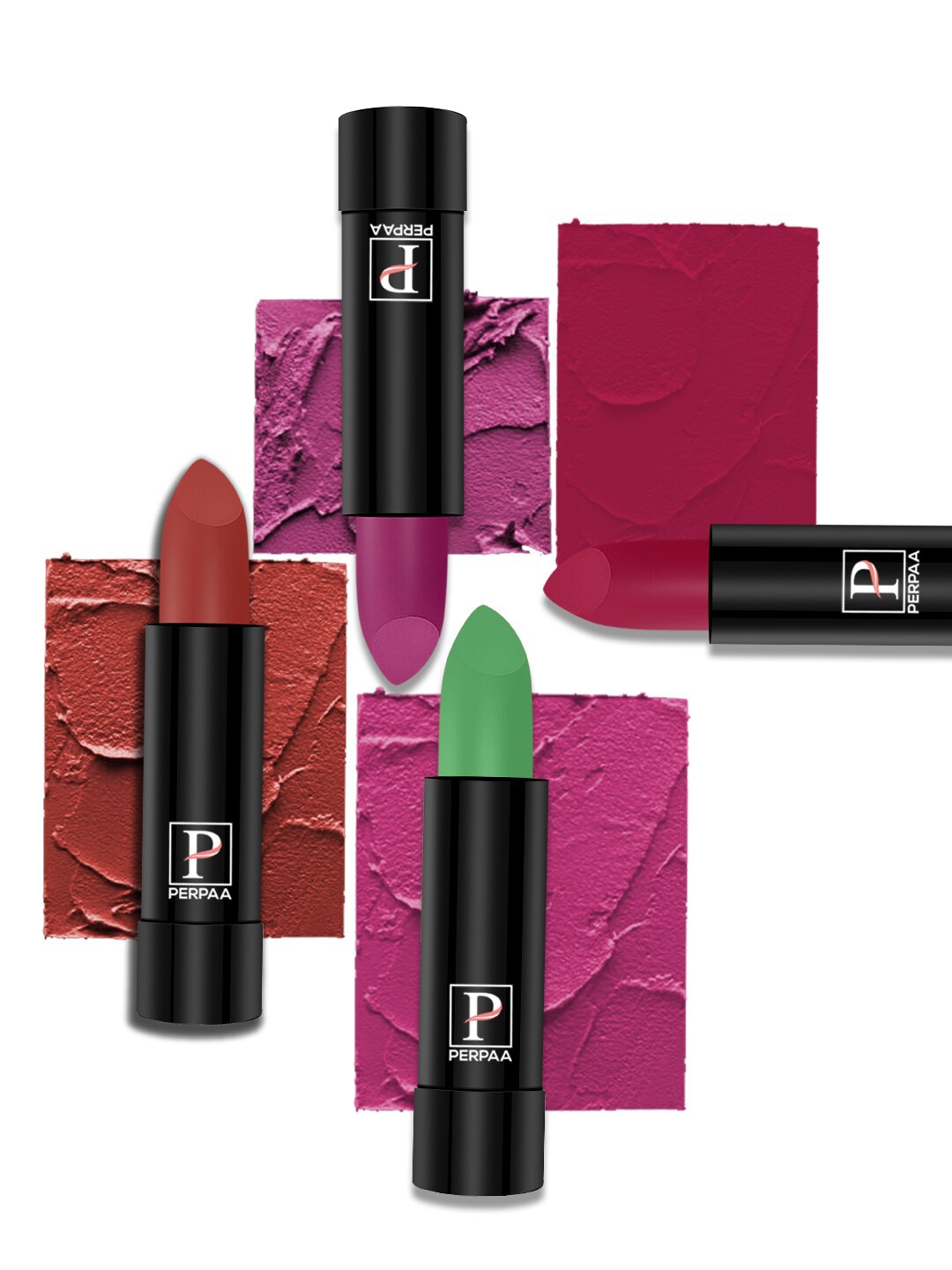 

PERPAA Set Of 4 Cremy Matte Texture Long Lasting Lipstick 3.5g Each - Shades 305-55-58-84, Pink