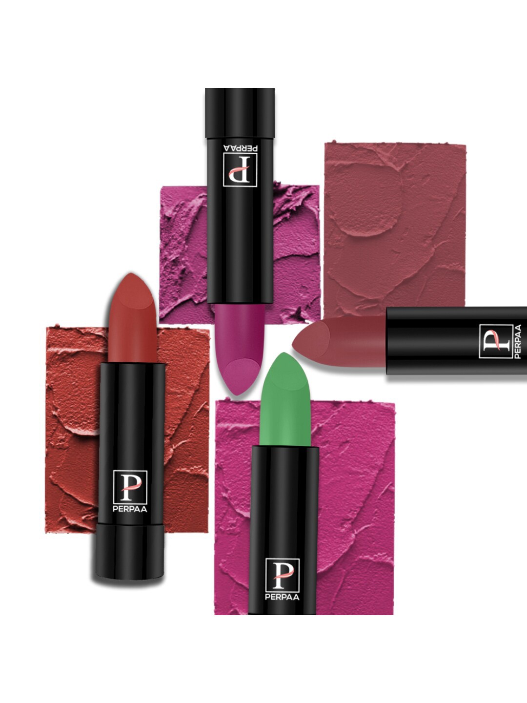 

PERPAA Set Of 4 Cremy Matte Texture Long Lasting Lipstick 3.5g Each - Shades 305-55-58-110, Brown