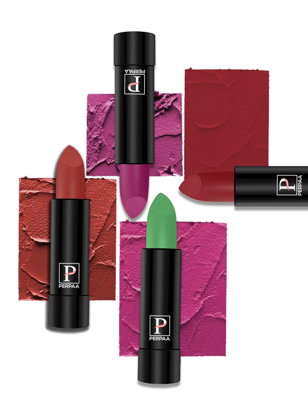 

PERPAA Set Of 4 Cremy Matte Texture Long Lasting Lipstick 3.5g Each - Shades 305-55-58-86, Pink