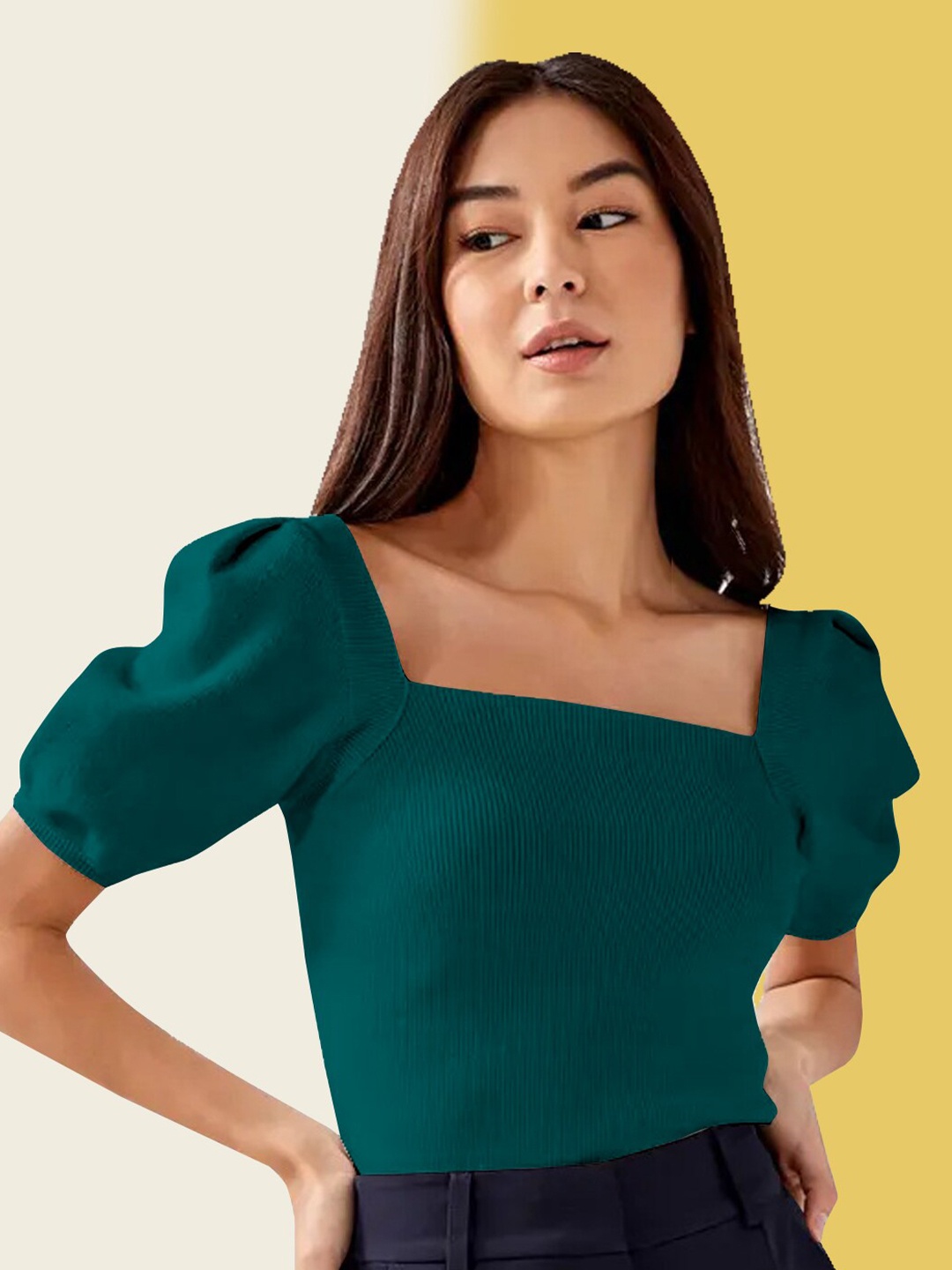 

BerryBird Square Neck Puff Sleeve Top, Sea green