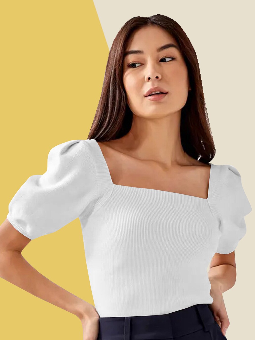 

BerryBird Square Neck Knitted Top, White