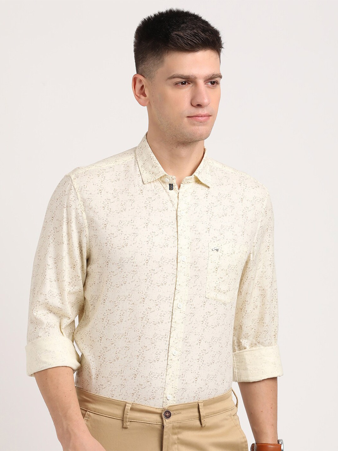 

Turtle Relaxed Slim Fit Micro Ditsy Printed Pure Cotton Casual Shirt, Beige