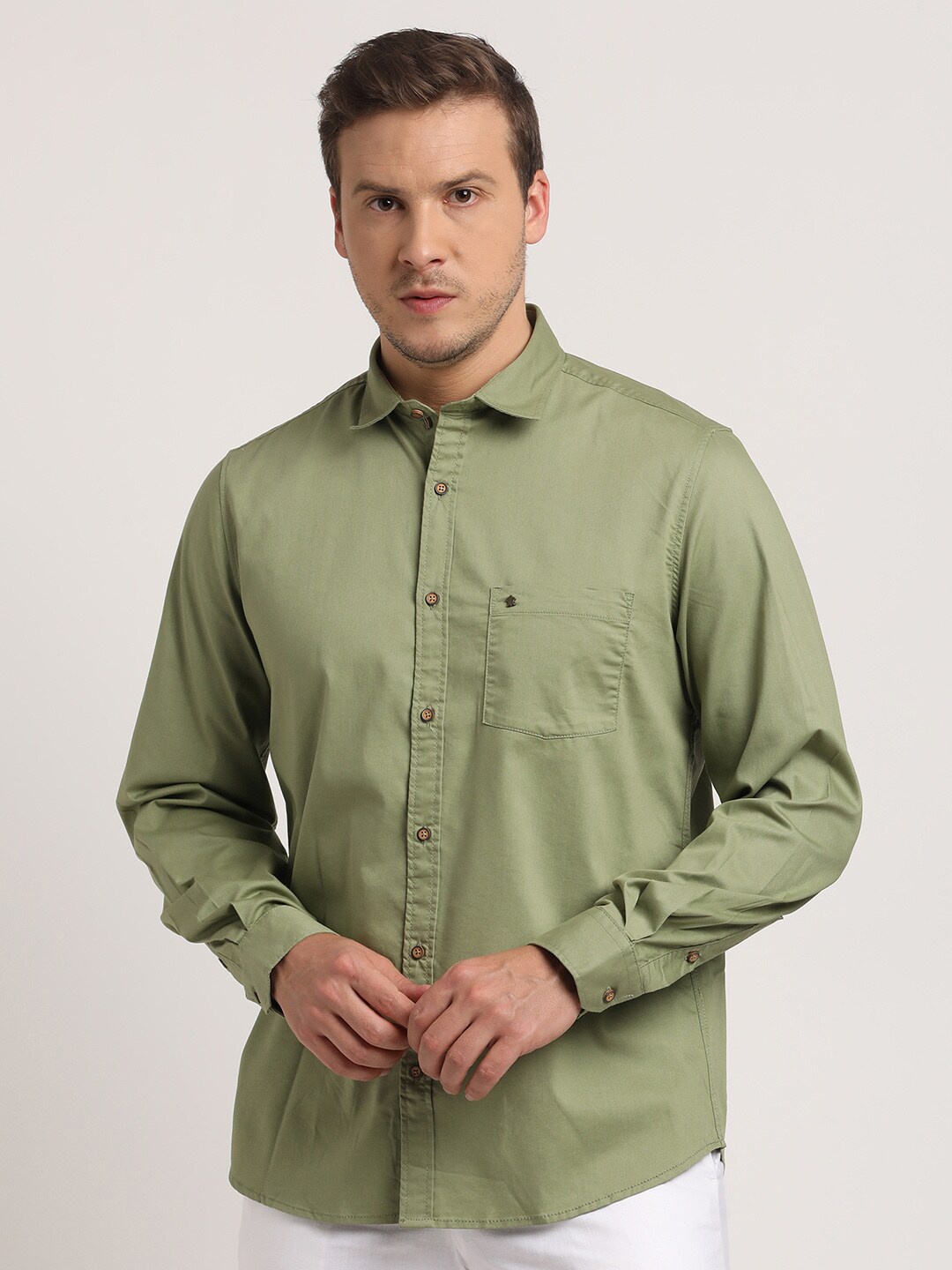 

Turtle Relaxed Slim Fit Cotton Casual Shirt, Olive