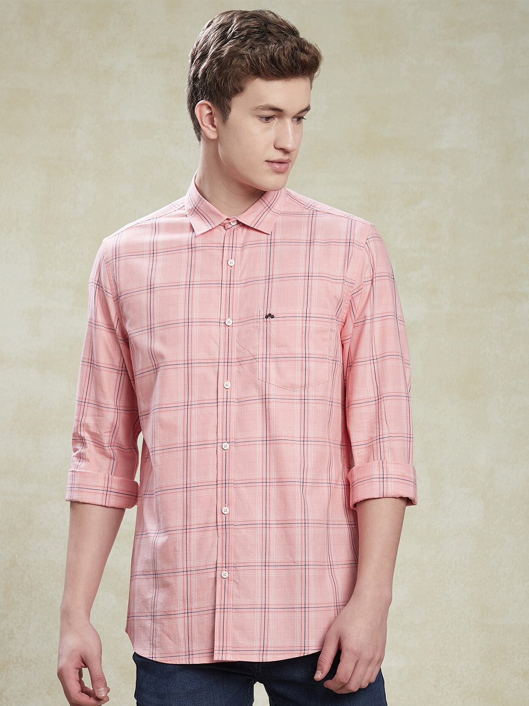 

Turtle Relaxed Slim Fit Windowpane Checked Pure Cotton Casual Shirt, Pink