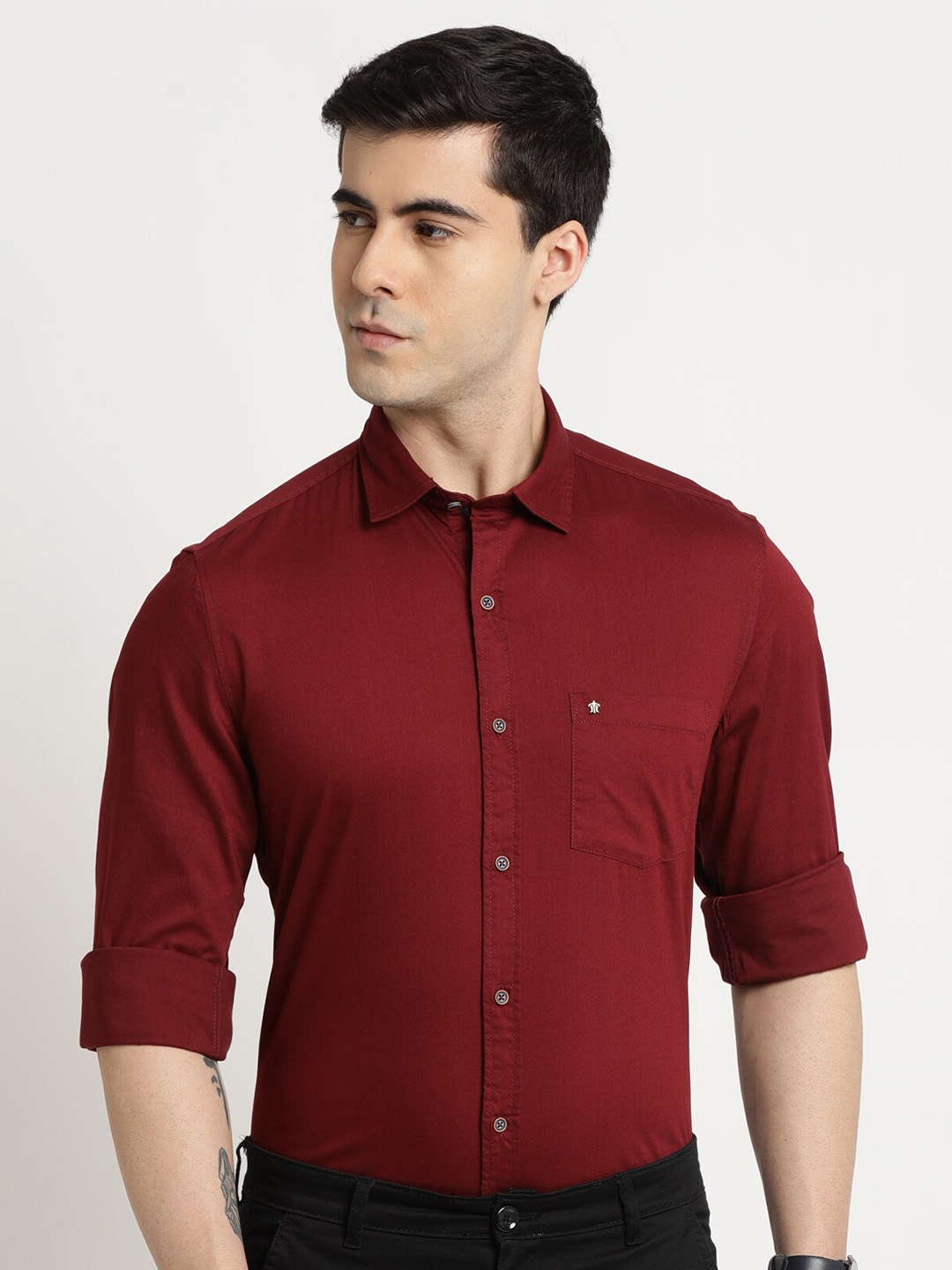 

Turtle Relaxed Slim Fit Spread Collar Cotton Casual Shirt, Maroon