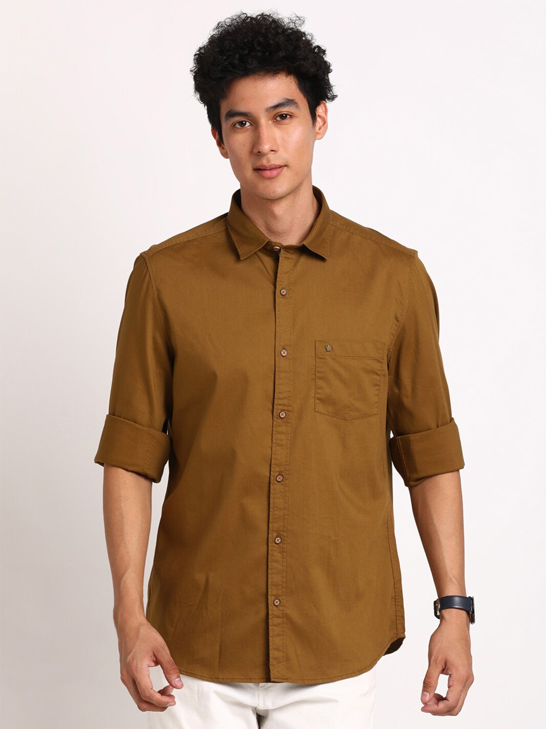 

Turtle Relaxed Slim Fit Long Sleeves Cotton Casual Shirt, Khaki