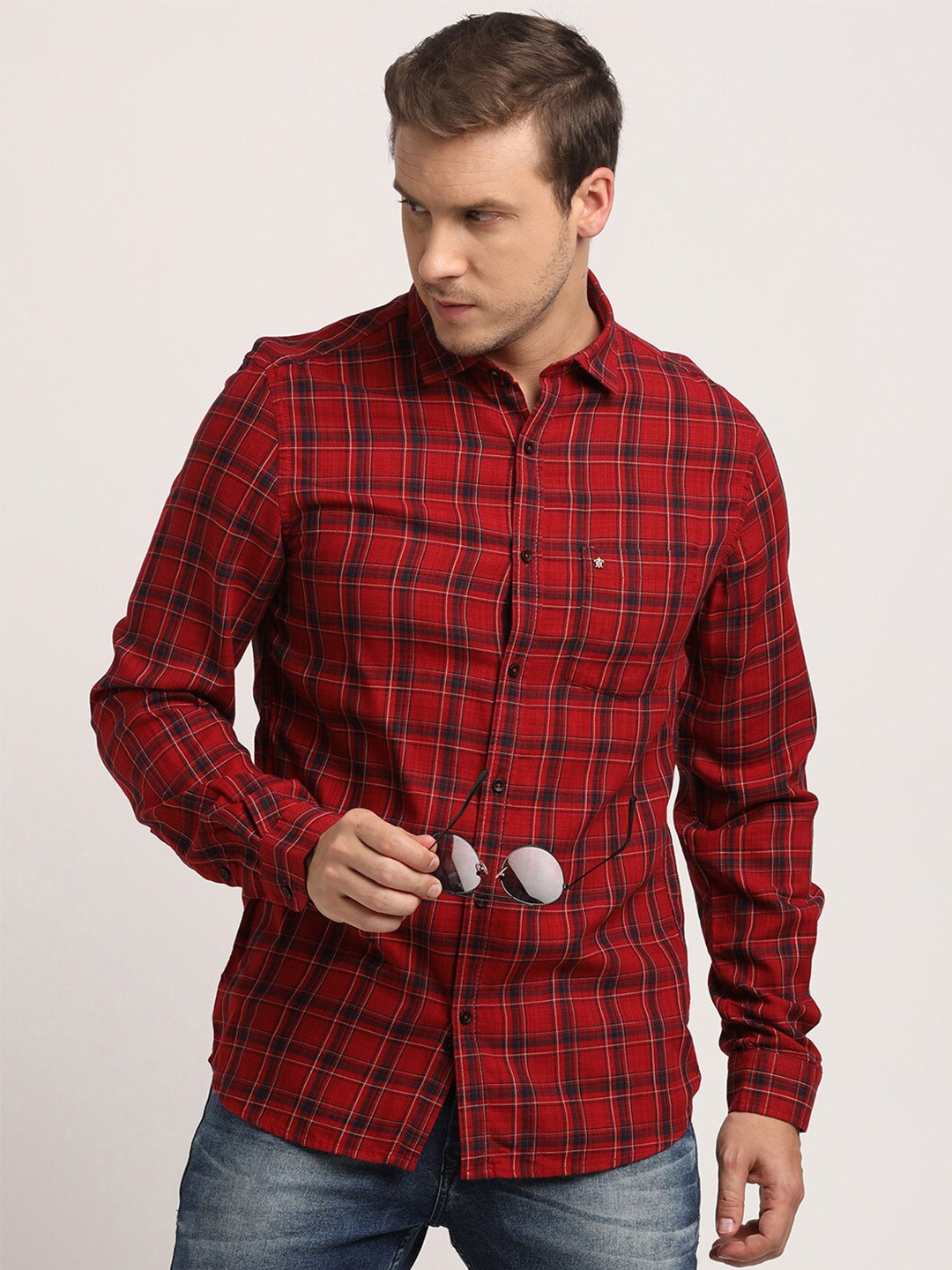 

Turtle Relaxed Slim Fit Tartan Checked Casual Shirt, Red