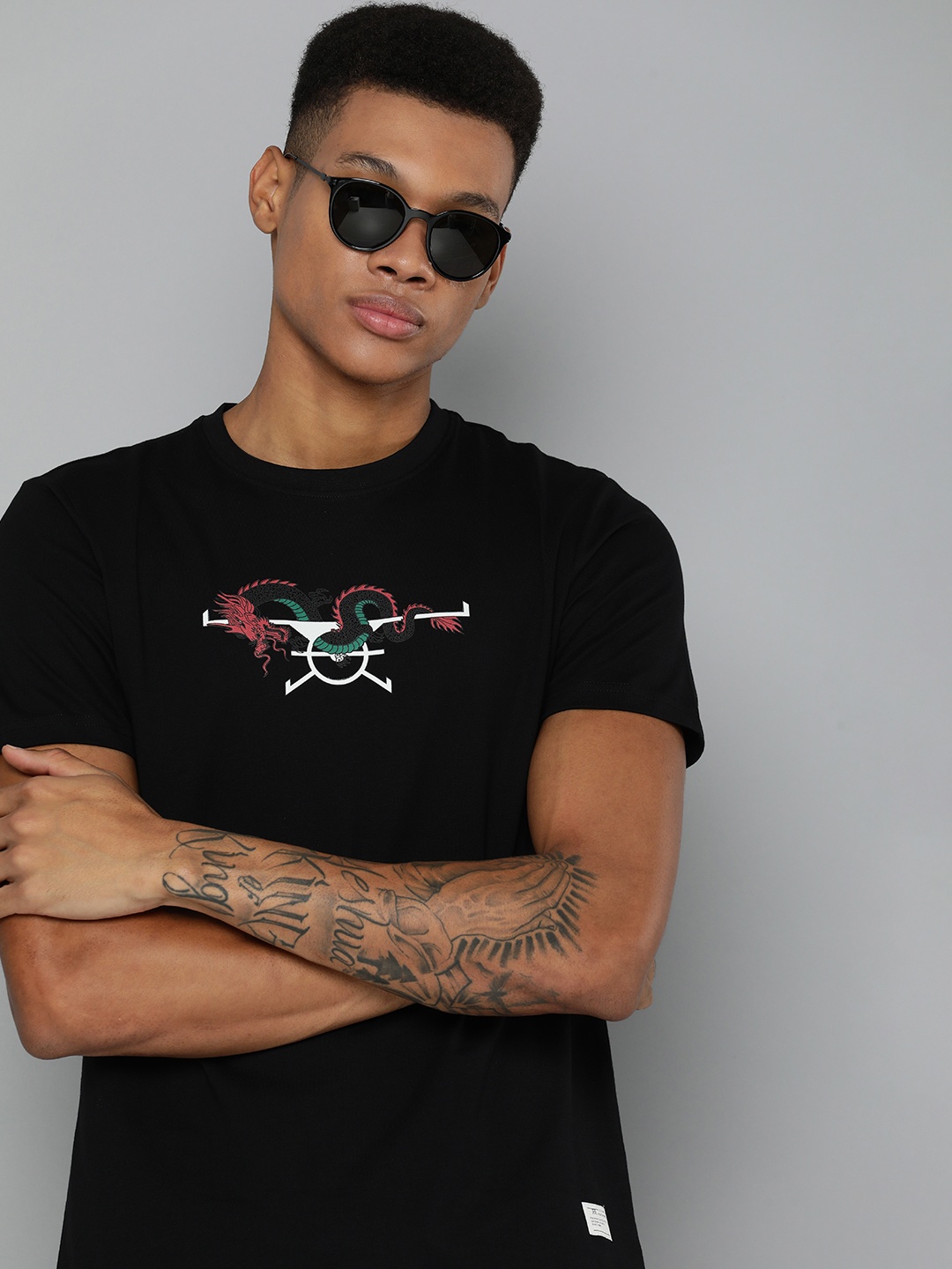 

Flying Machine Pure Cotton Graphic Printed T-shirt, Black