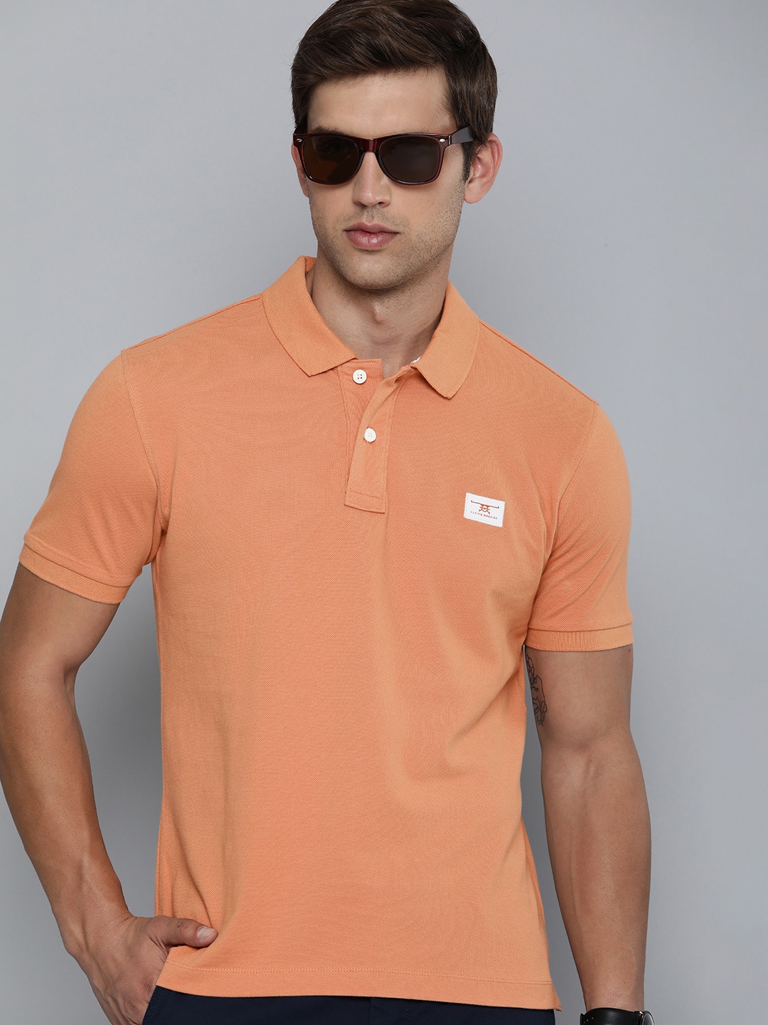 

Flying Machine Solid Polo Collar Pure Cotton T-shirt, Coral