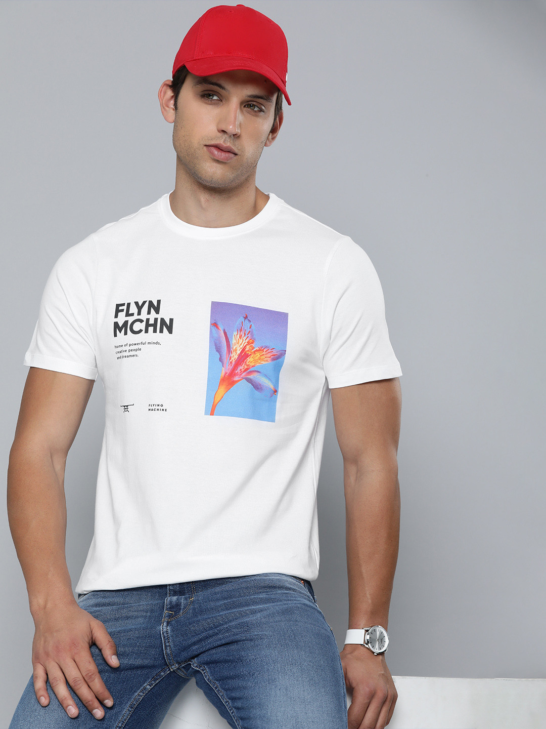 

Flying Machine Pure Cotton Regular Fit Graphic Printed T-shirt, White