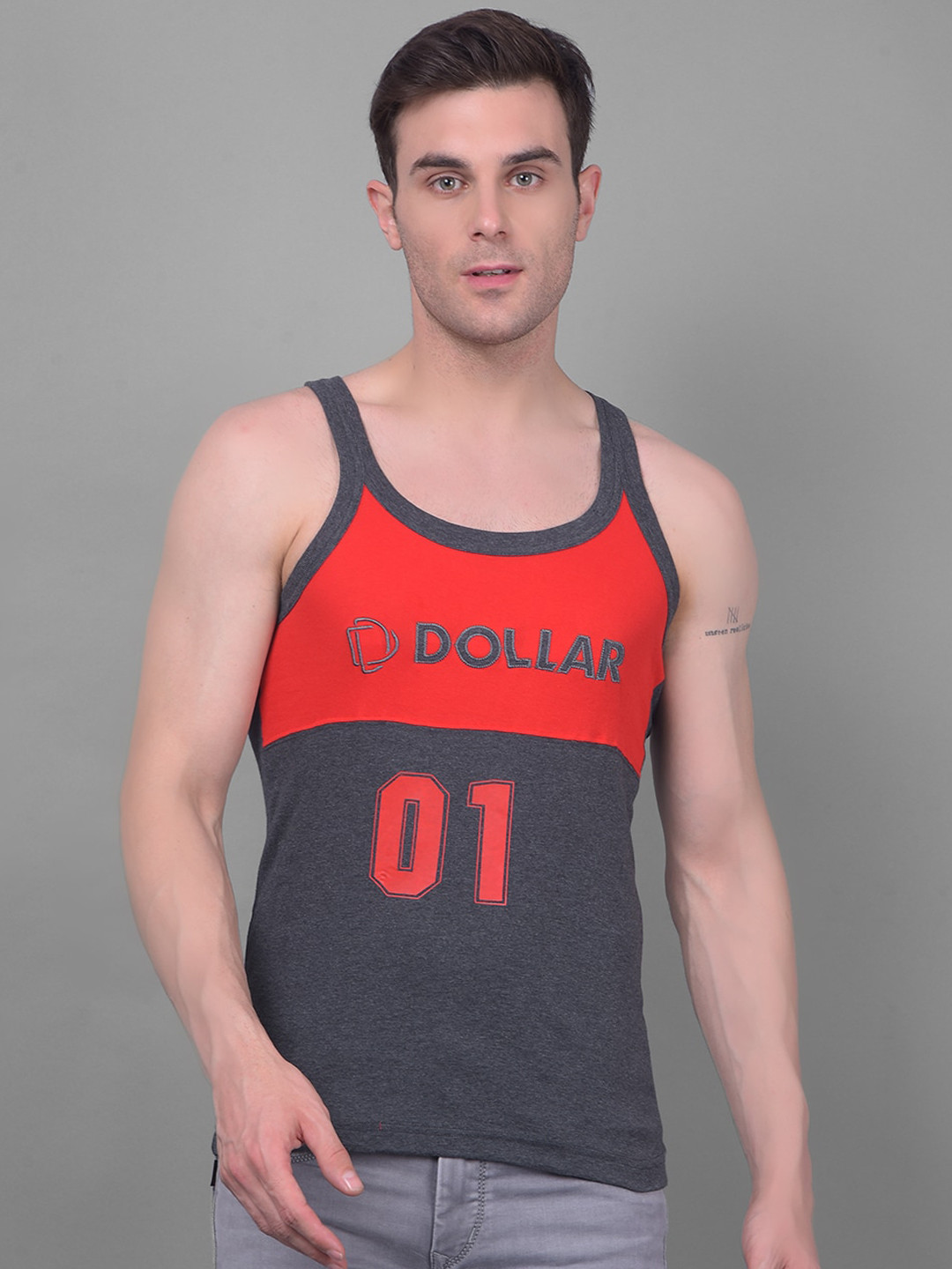 

Dollar Bigboss Men Cotton Racerback Styled Gym Vest, Assorted