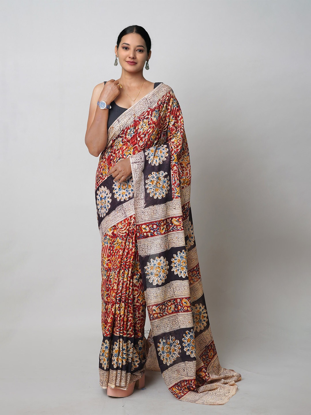 

Unnati Silks Kalamkari Handloom Chanderi Saree, Beige
