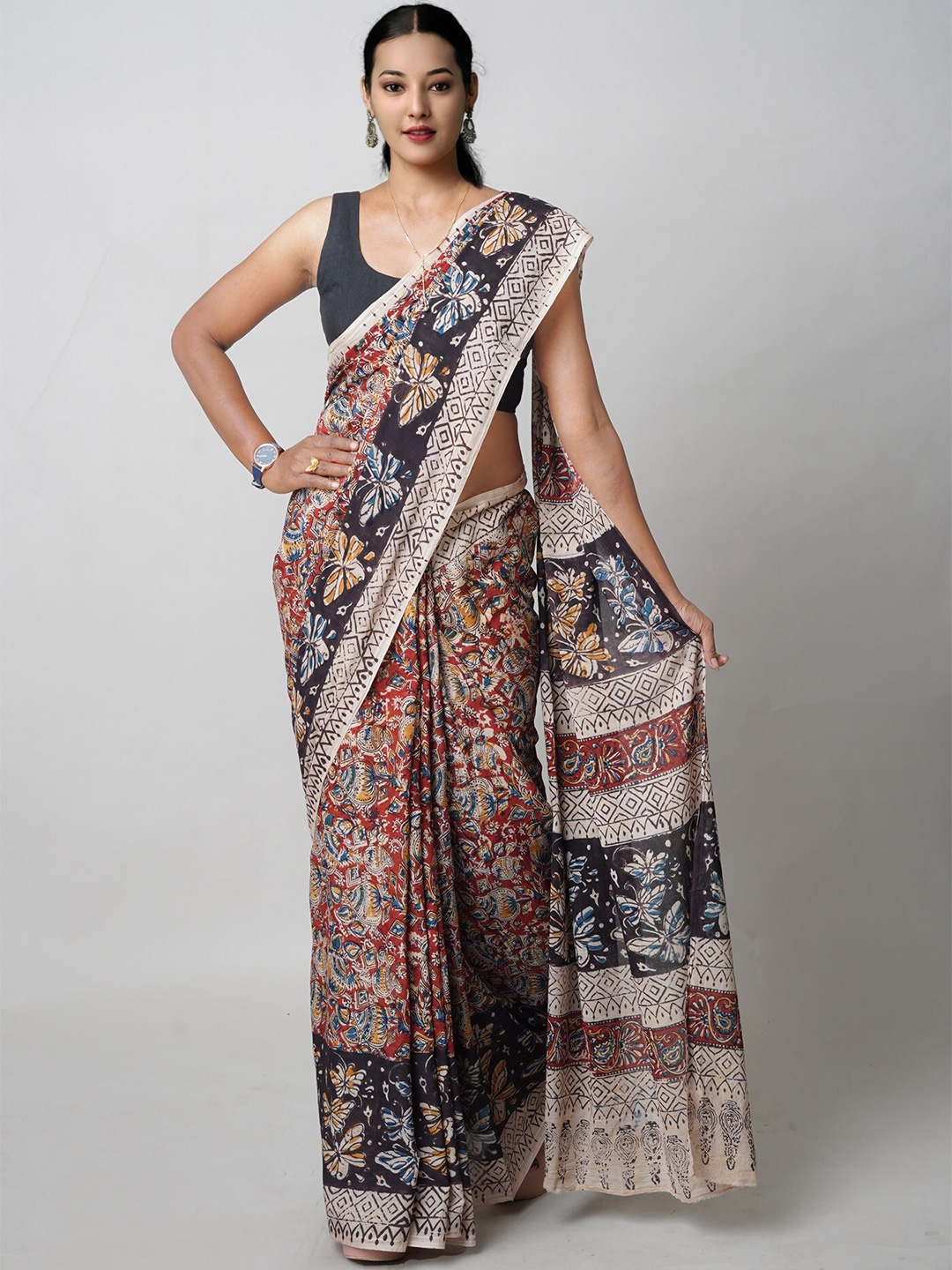 

Unnati Silks Kalamkari Handloom Chanderi Saree, Beige