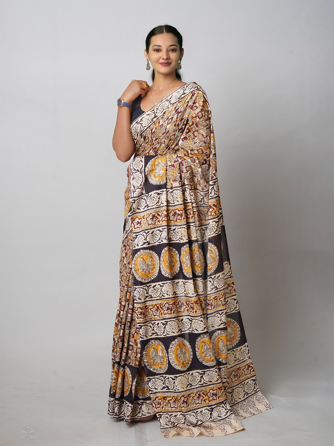 

Unnati Silks Kalamkari Chanderi Saree, Cream