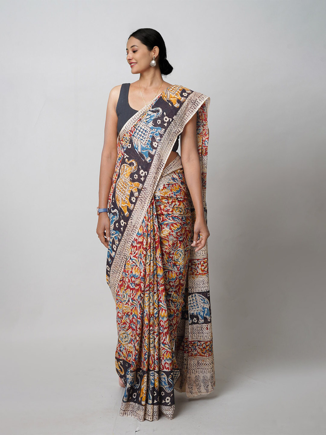 

Unnati Silks Kalamkari Handloom Chanderi Saree, Beige
