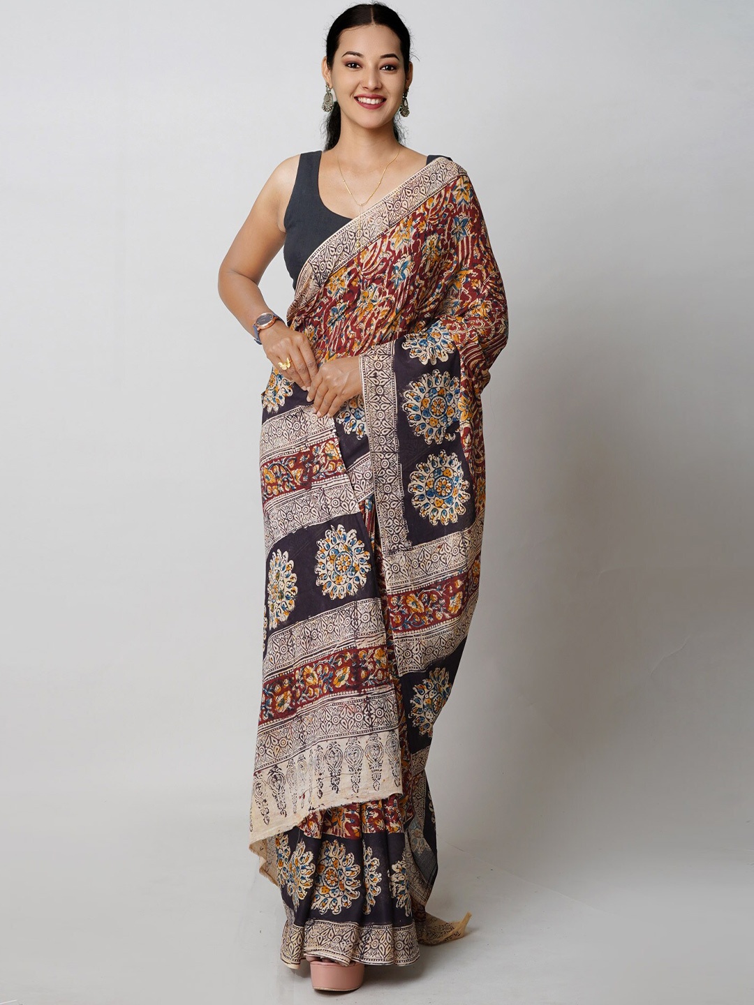 

Unnati Silks Kalamkari Handloom Chanderi Saree, Beige