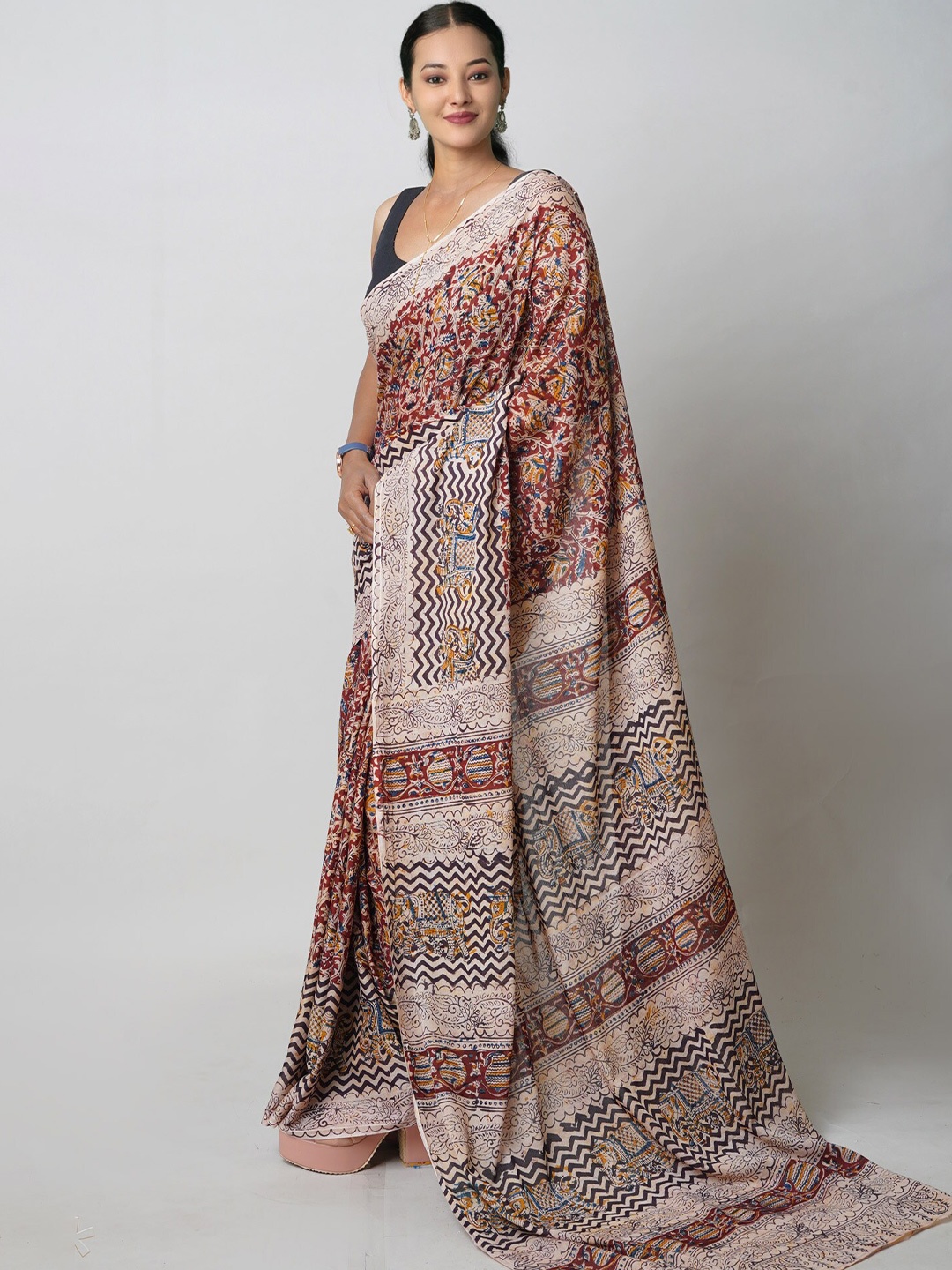 

Unnati Silks Kalamkari Handloom Chanderi Saree, Maroon