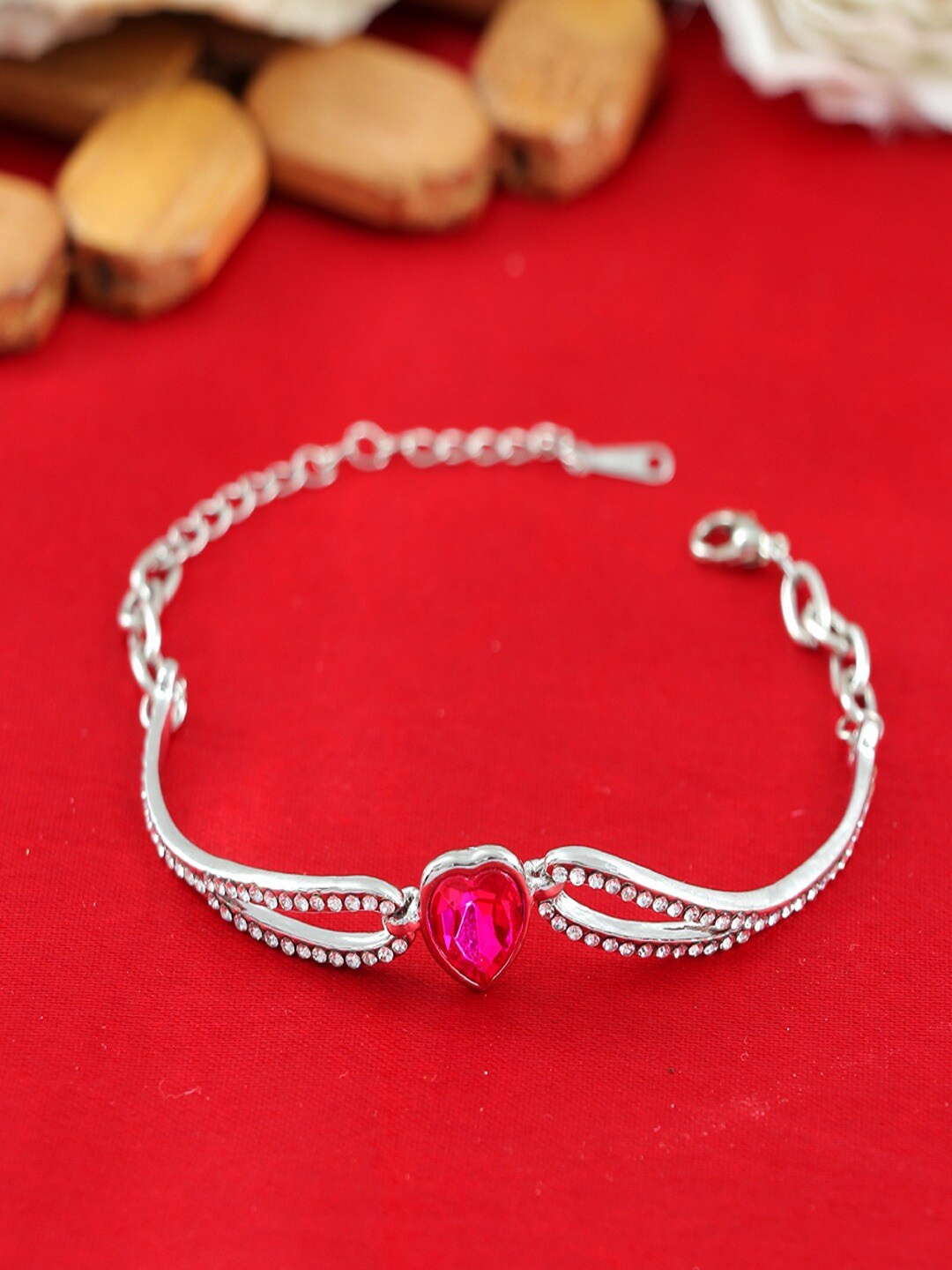 

UNIVERSITY TRENDZ Women Silver-Plated Crystals-Studded Link Bracelet