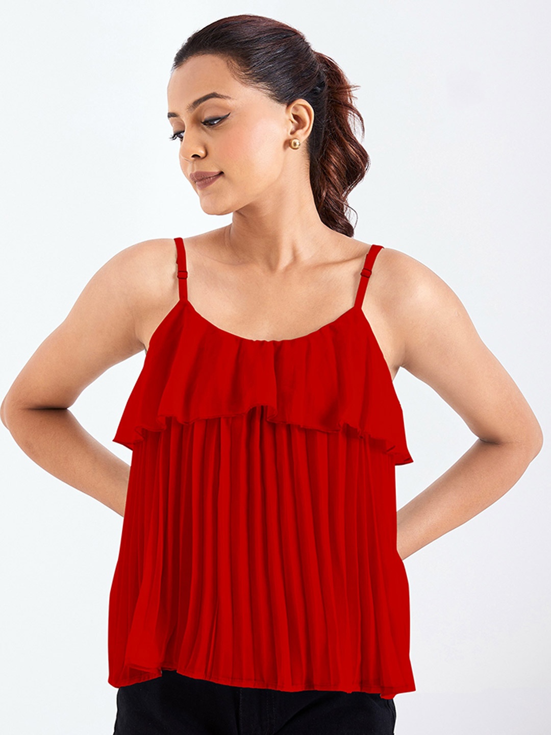 

BerryBird Shoulder Straps A-Line Crop Top, Red