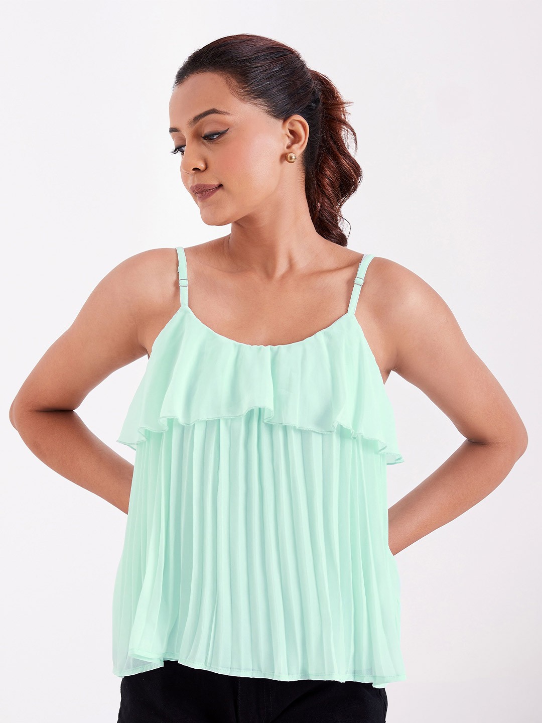 

BerryBird Shoulder Straps A-Line Crop Top, Blue