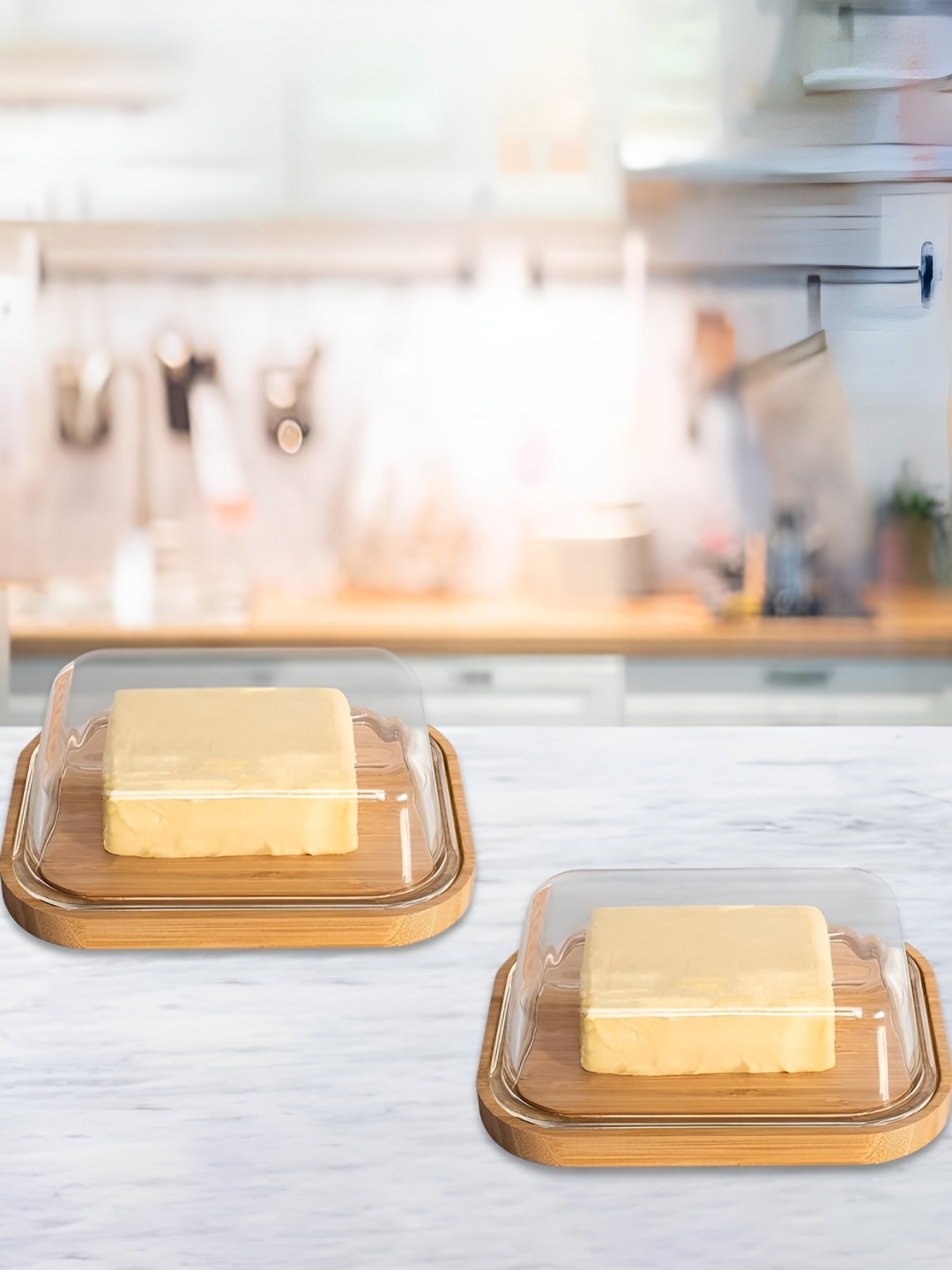 

The Better Home Transparent Glass Butter Dish & Bamboo Lid Stick Butter Holder
