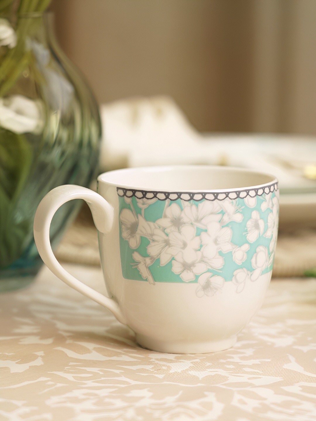 

Pure Home and Living White & Green Floral Printed Ceramic Glossy Mug 300 ml