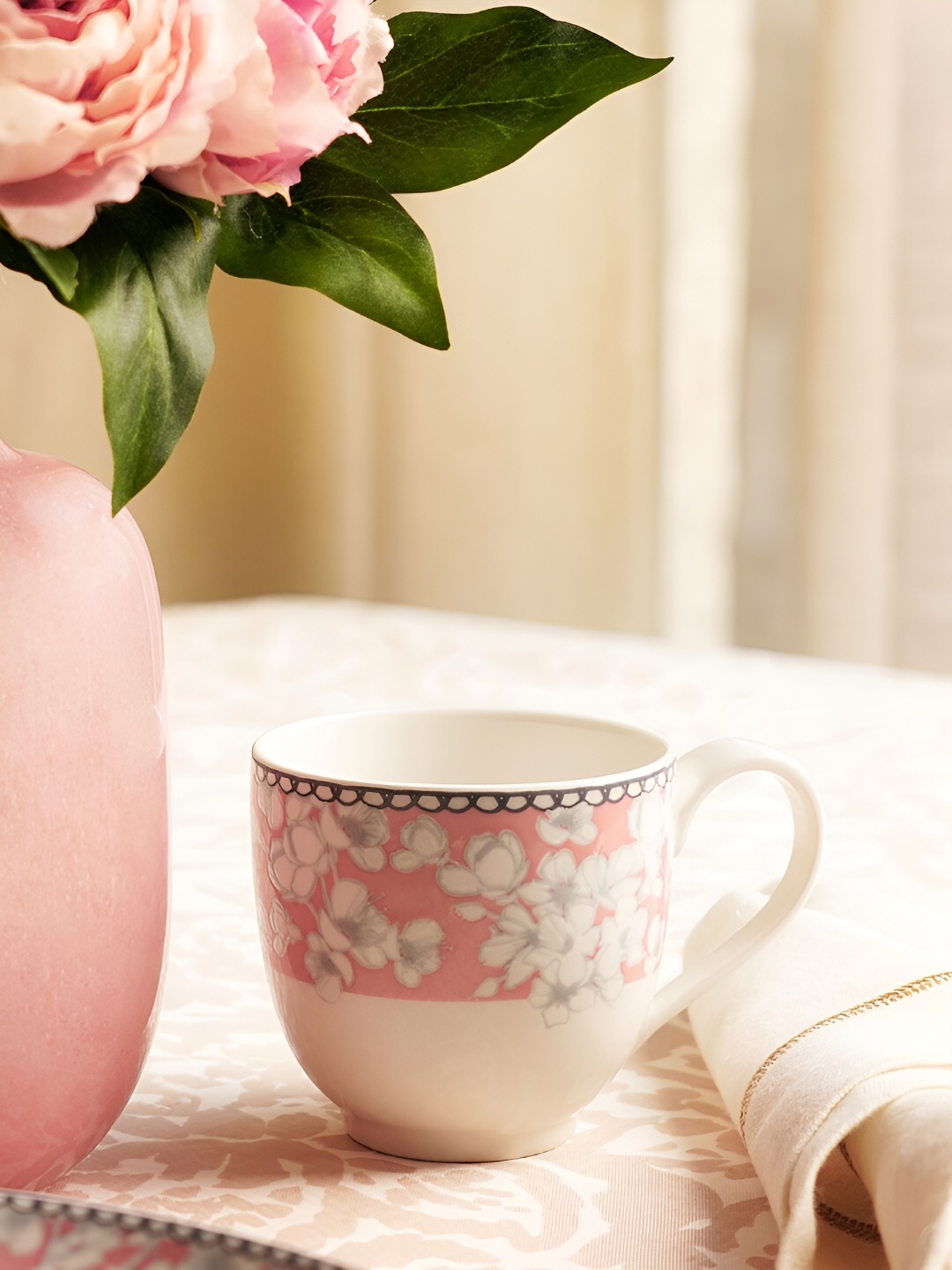 

Pure Home and Living Pink & White Floral Printed Ceramic Glossy Mug 300 ml