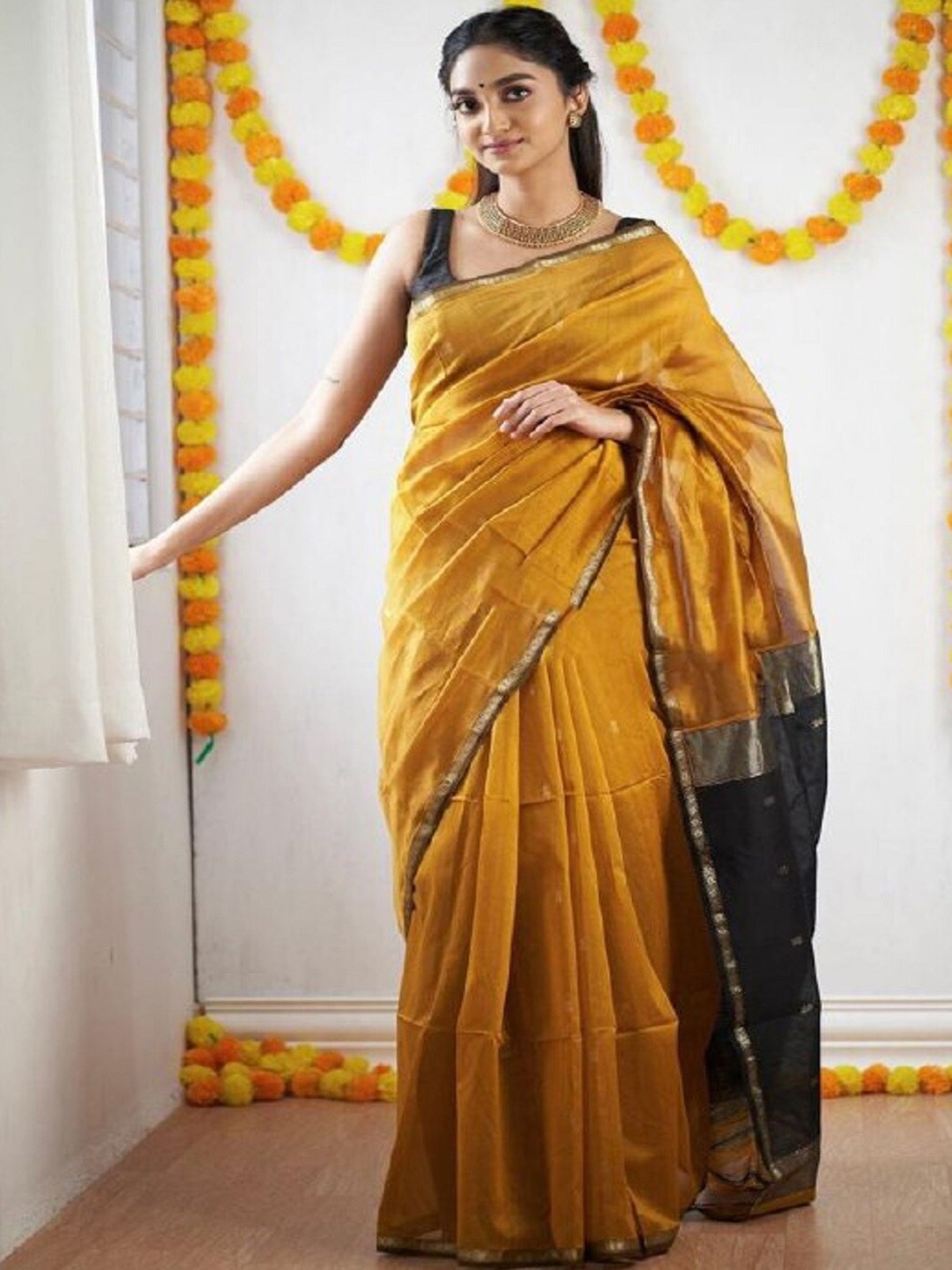 

ESOMIC EXPORT Woven Design Zari Art Silk Banarasi Saree, Yellow