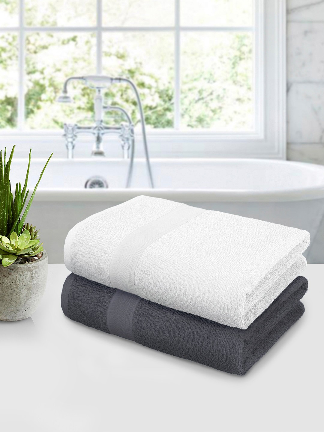 

Story@home White 2 Pcs Cotton Bath Towels