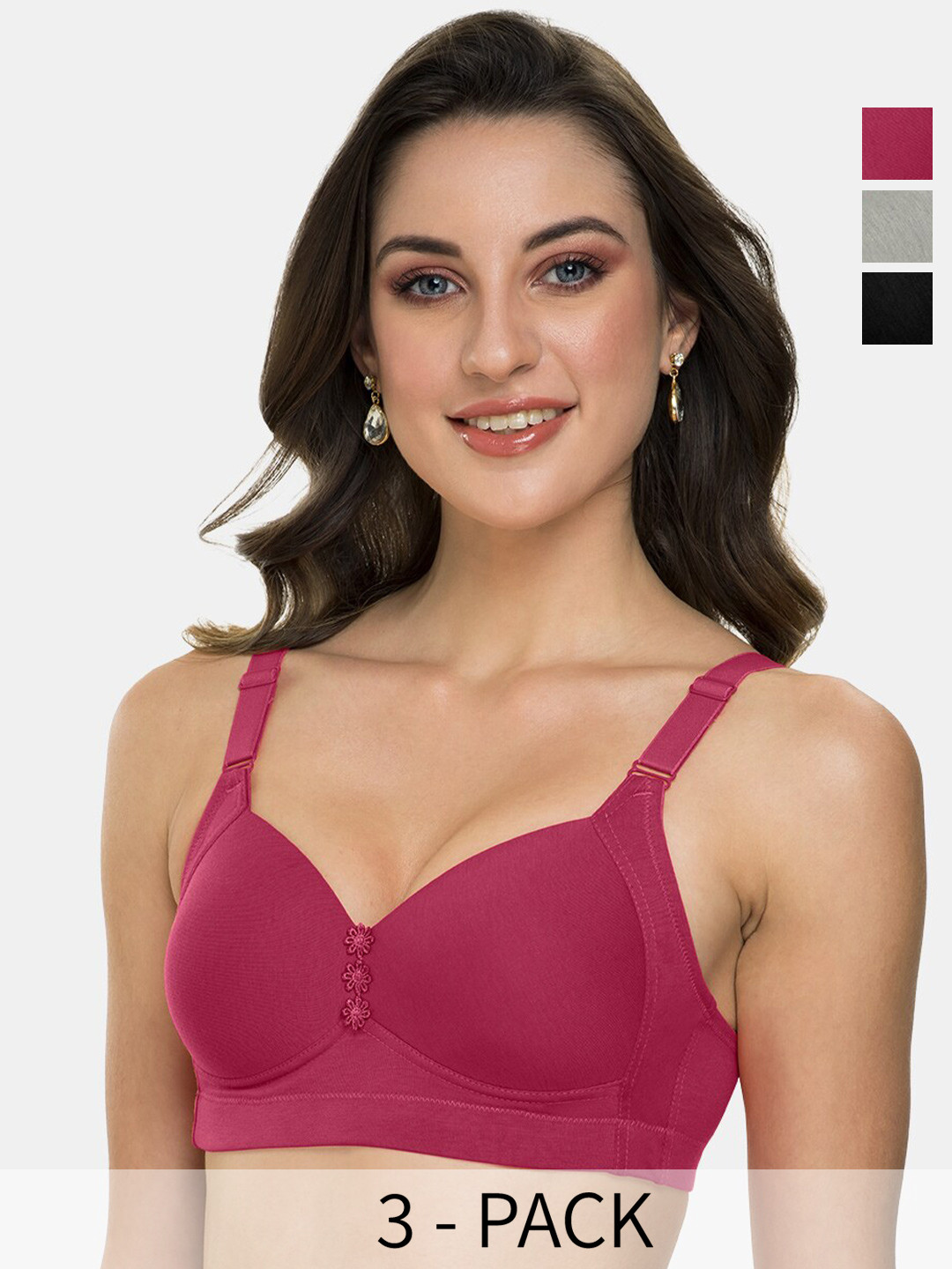 

Tweens Pack Of 3 Full Coverage Lightly Padded T-shirt Bras With All Day Comfort, Burgundy