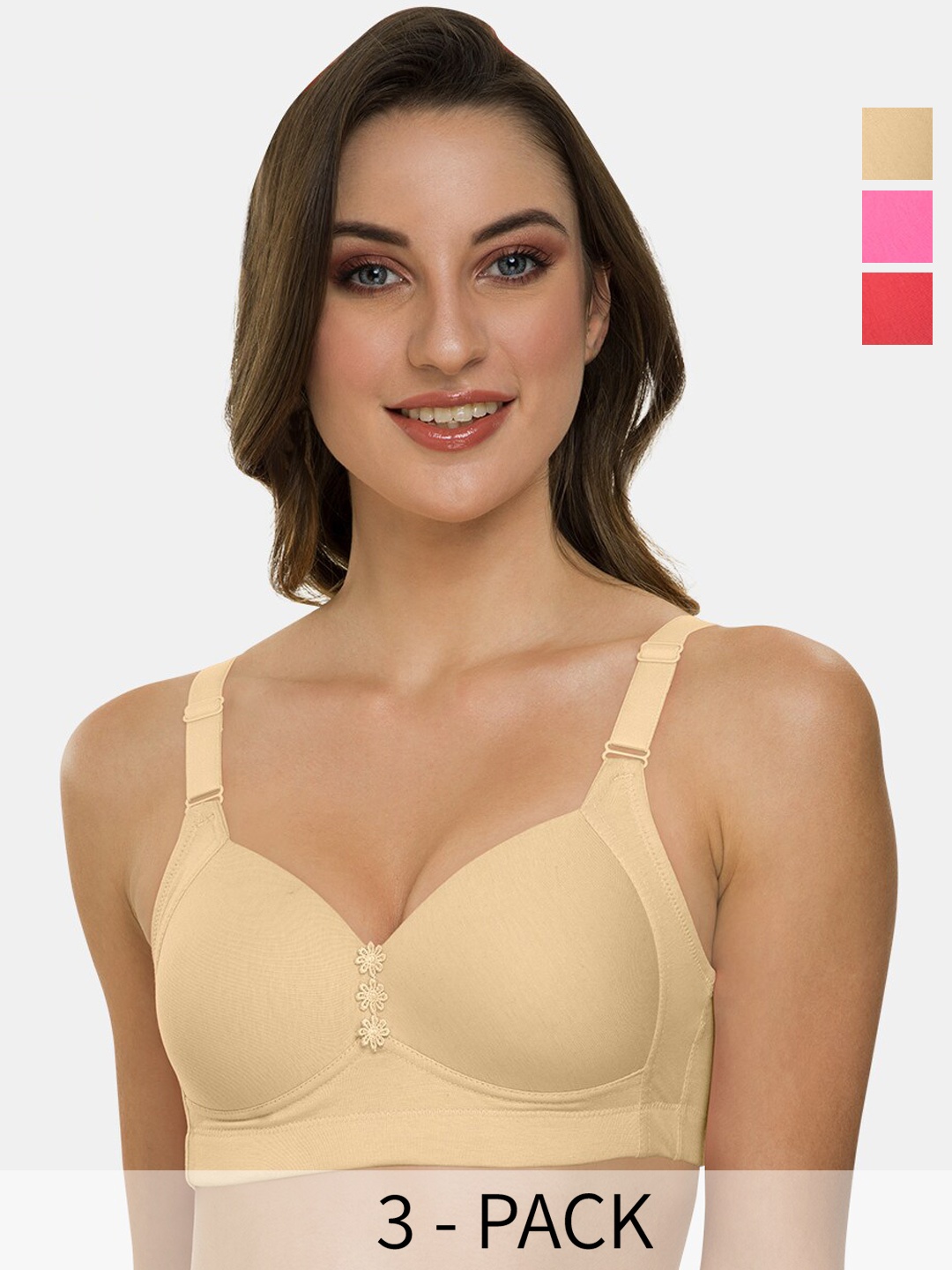 

Tweens Pack Of 3 Full Coverage Lightly Padded T-shirt Bras With All Day Comfort, Beige