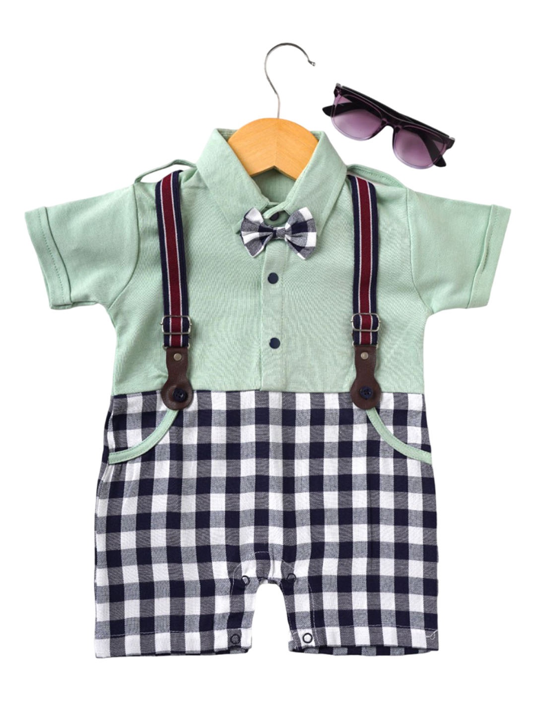 

BAESD Infant Boys Checked Cotton Dungarees, Green