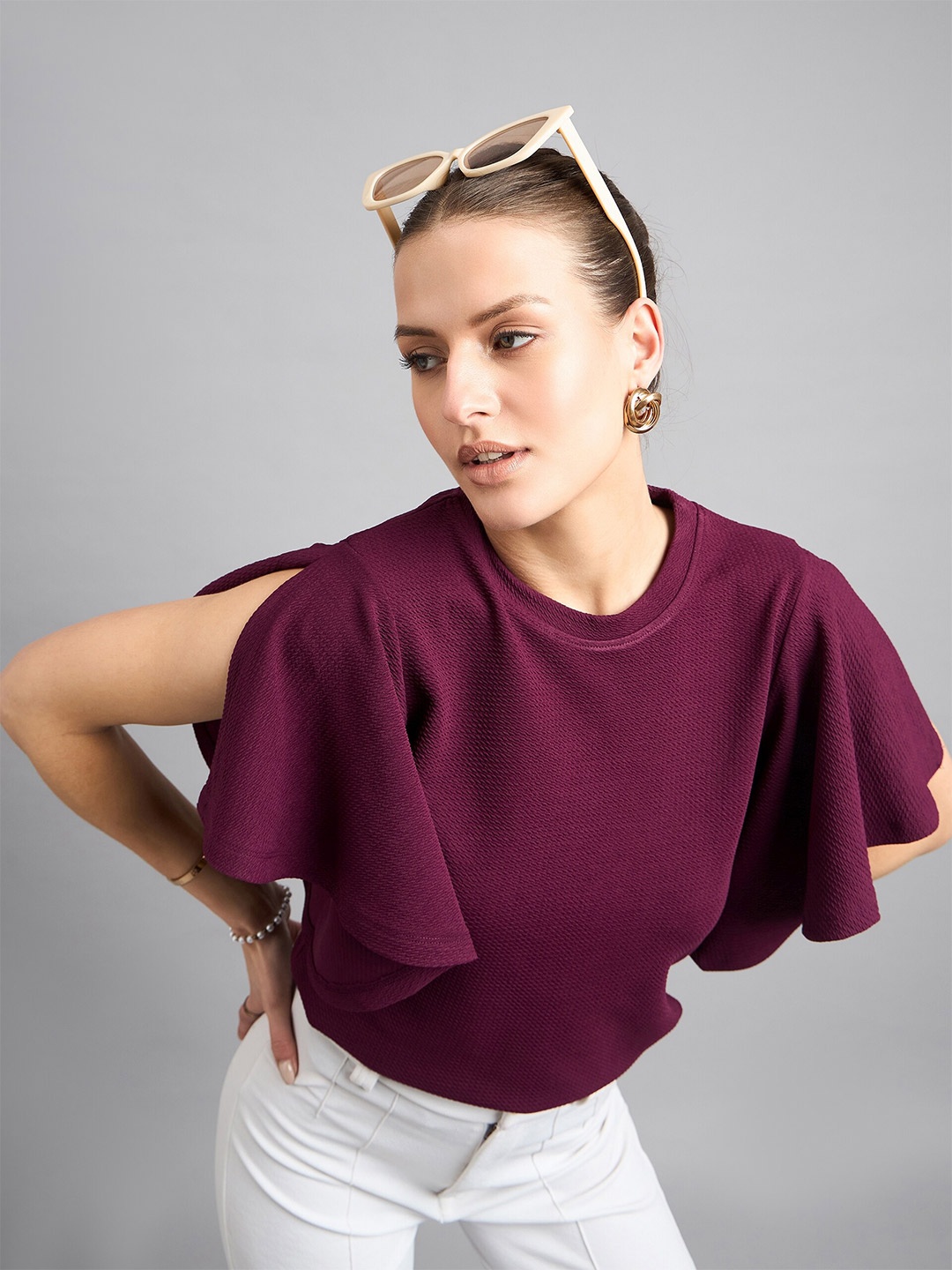 

Style Quotient Maroon Flared Sleeve Round Neck Top