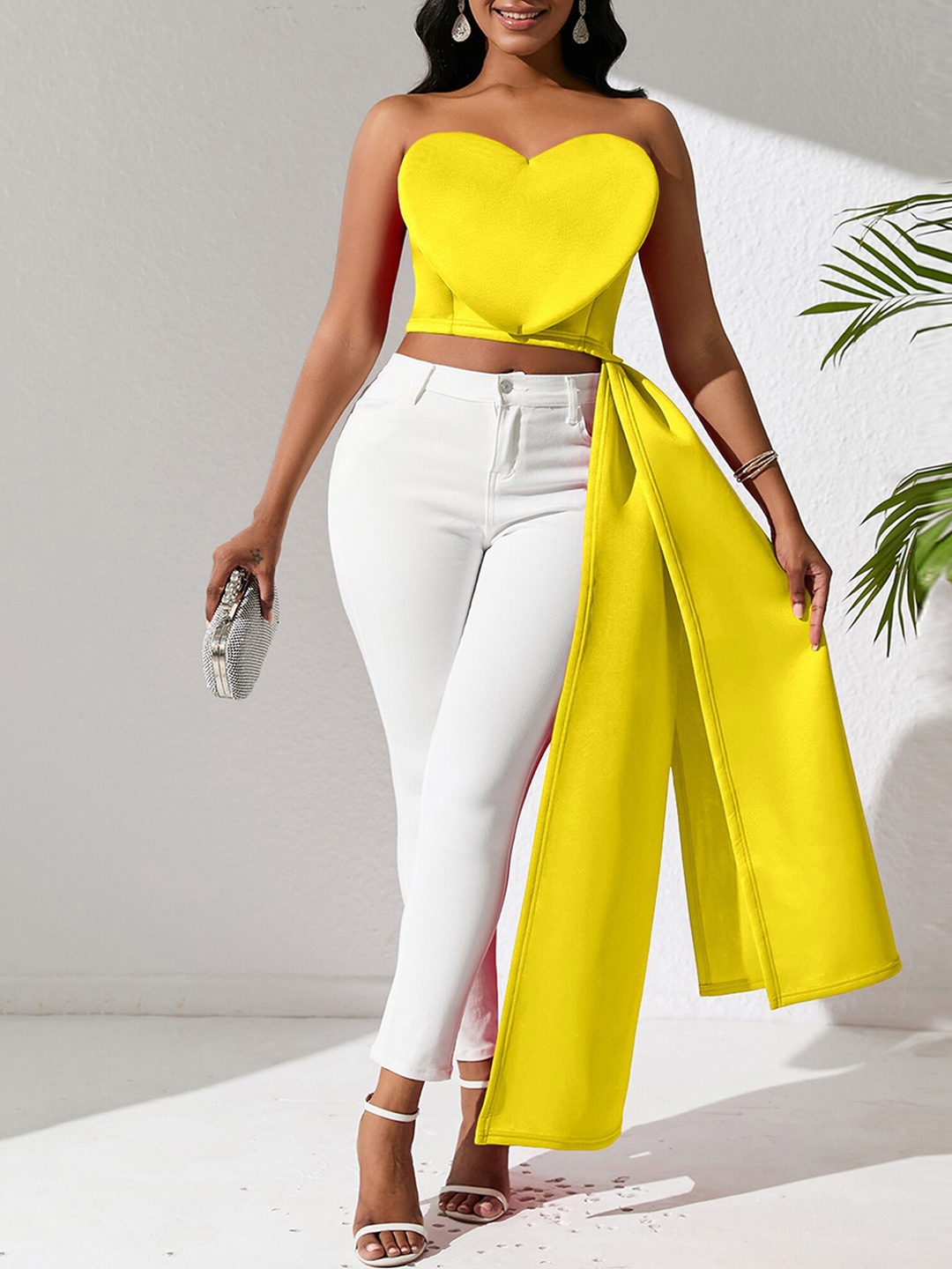 

LULU & SKY Gathered Detail Strapless Crop Top, Yellow