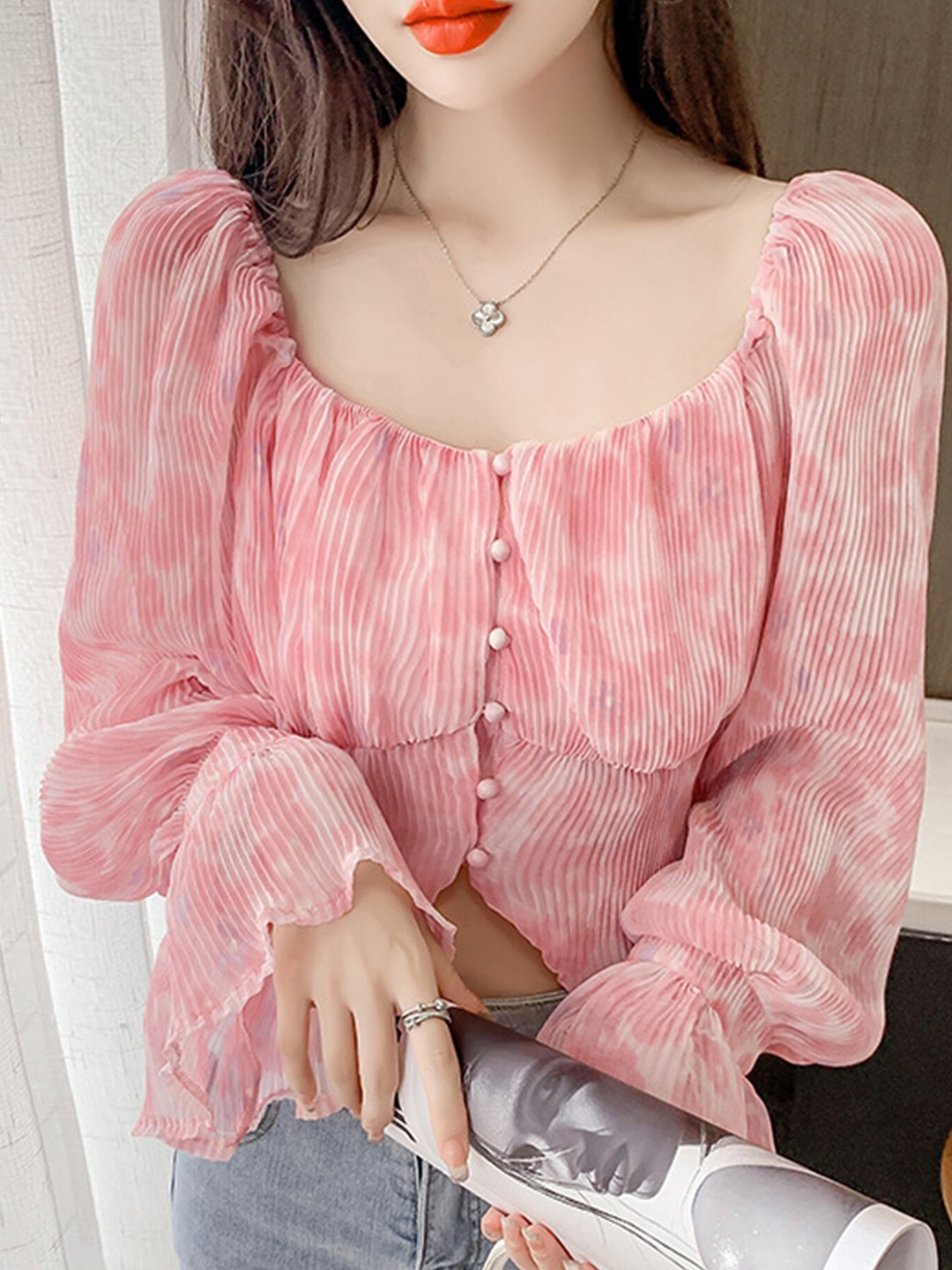 

LULU & SKY Striped Bell Sleeve Top, Pink