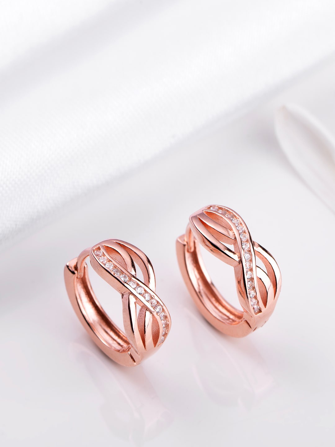 

Zavya Rose Gold-Plated 925 Pure Sterling Silver Cubic Zirconia Contemporary Stud Earrings