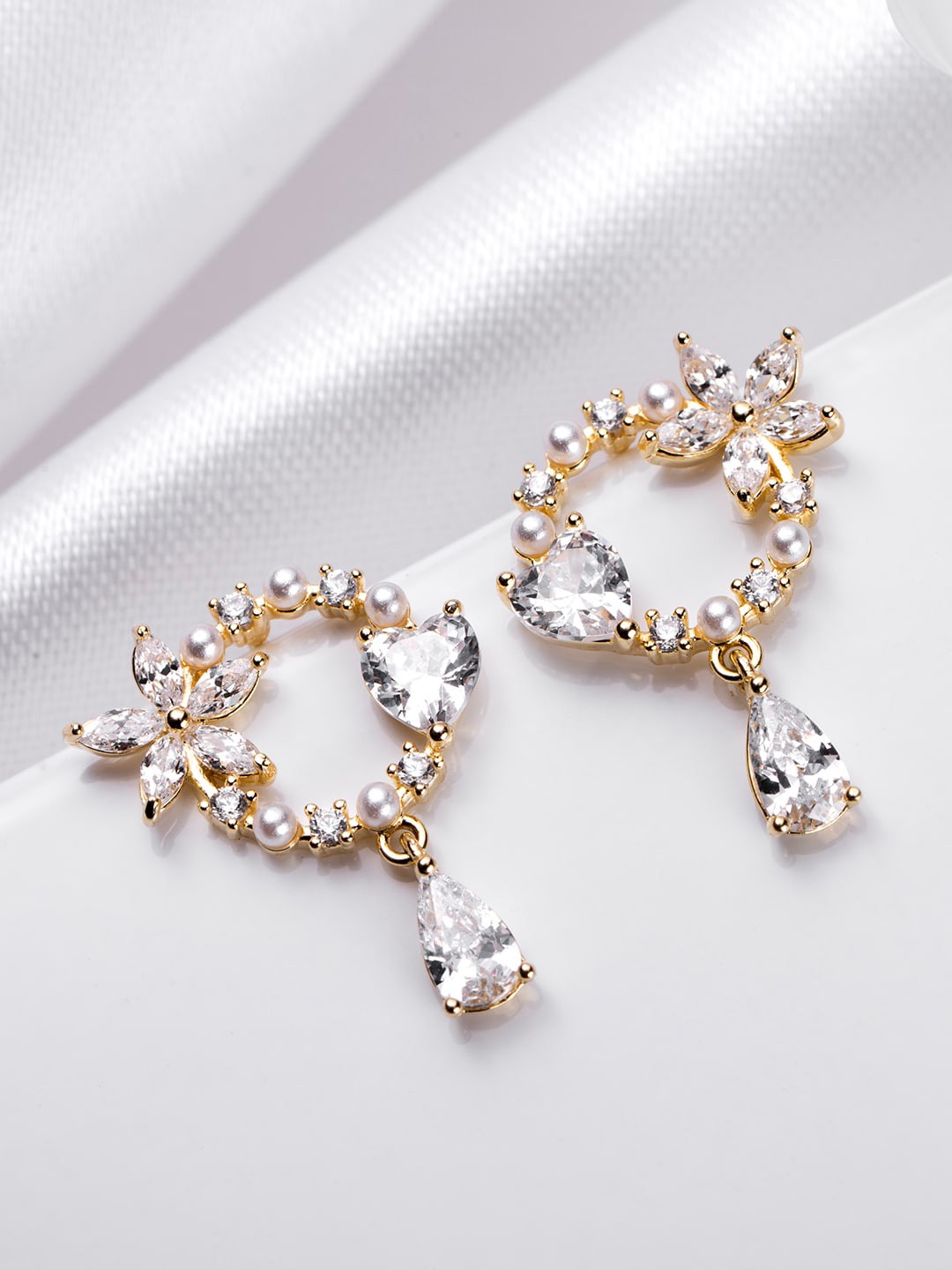 

Zavya 925 Pure Sterling Silver Gold-Plated Stone-Studded Contemporary Drop Earrings