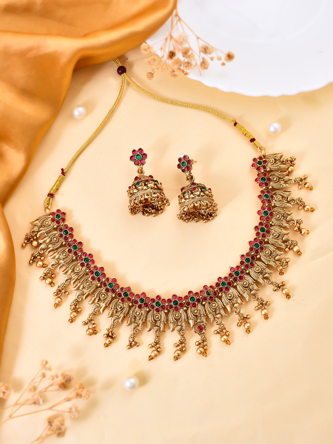 

Silvermerc Designs Gold-plated Stone-studded Jewellery Set
